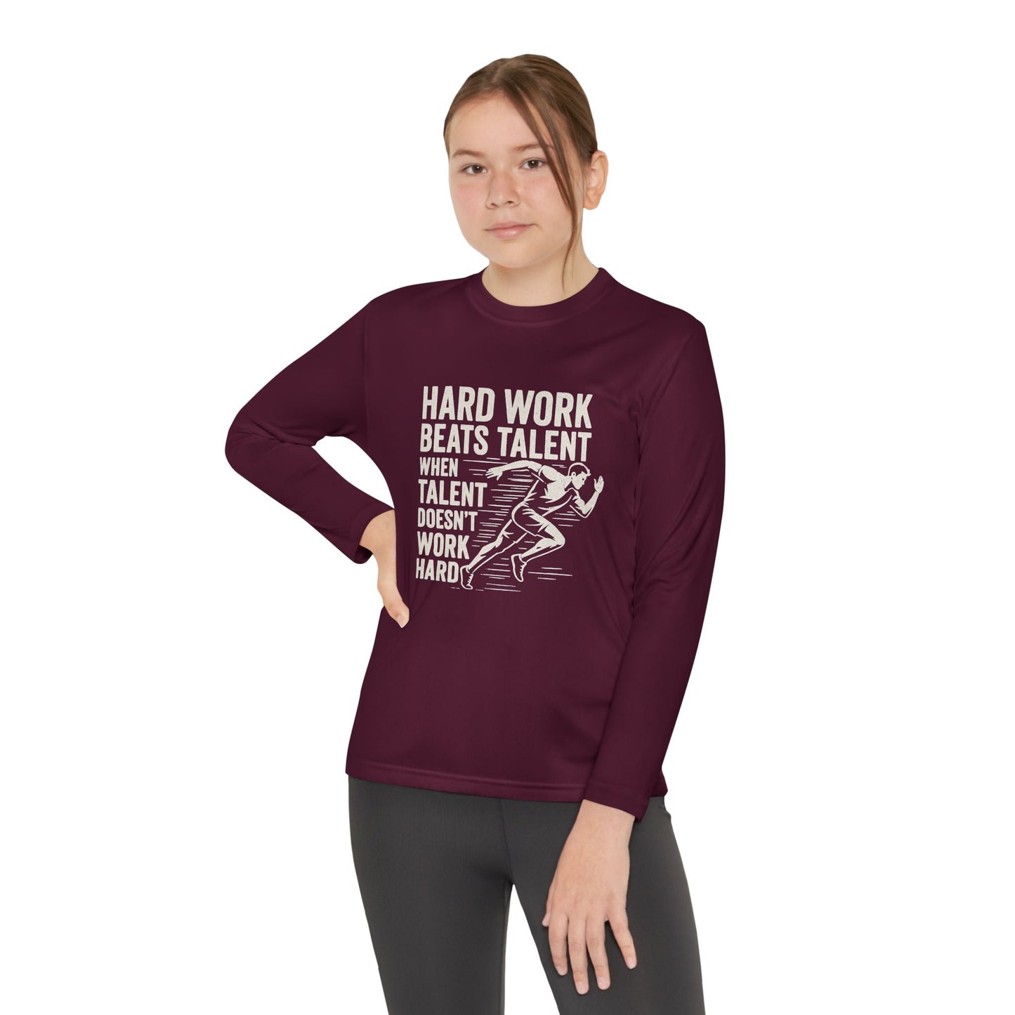 Youth Long Sleeve Tee - 'Hard Work Beats Talent' Motivational Shirt - Peak Inspiration