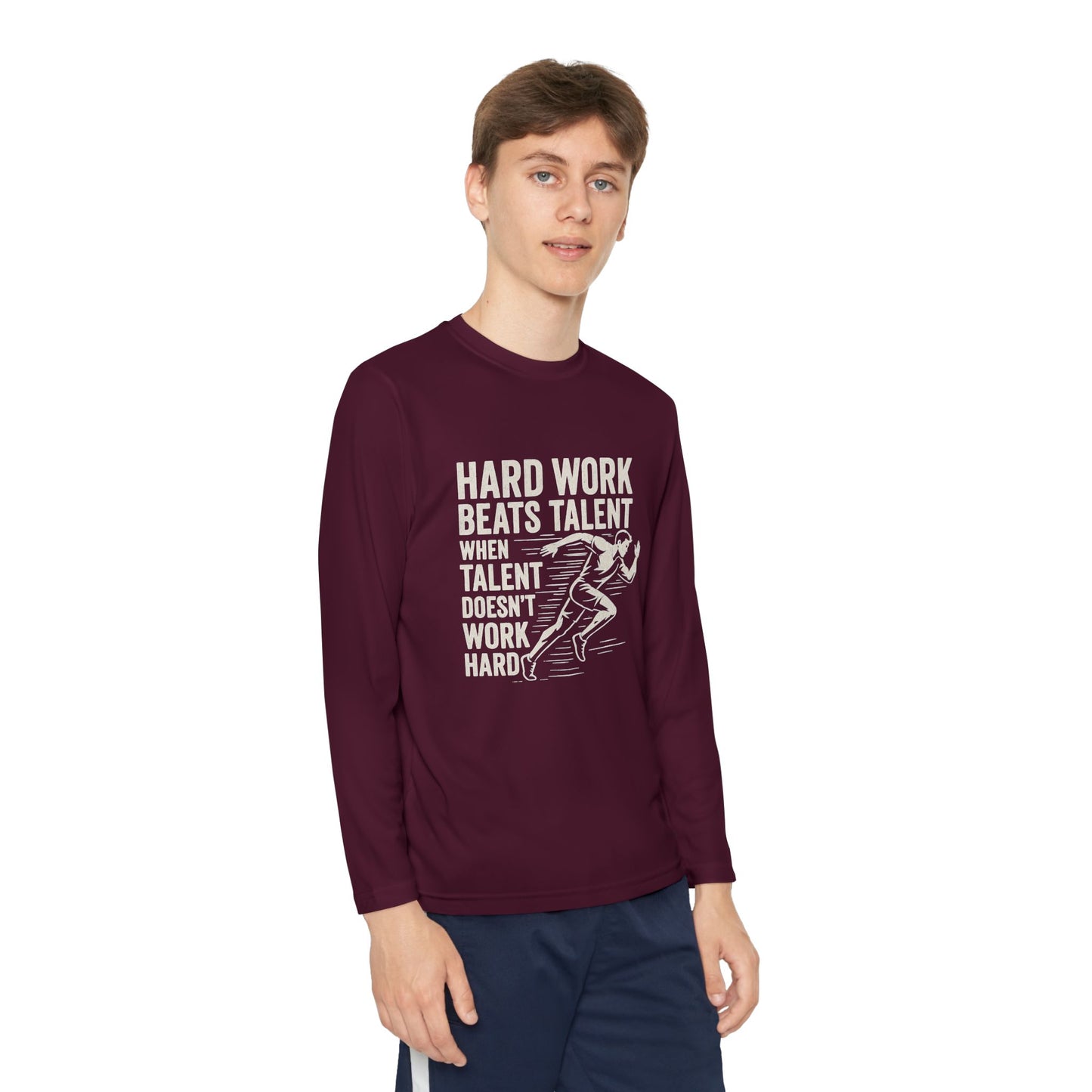 Youth Long Sleeve Tee - 'Hard Work Beats Talent' Motivational Shirt
