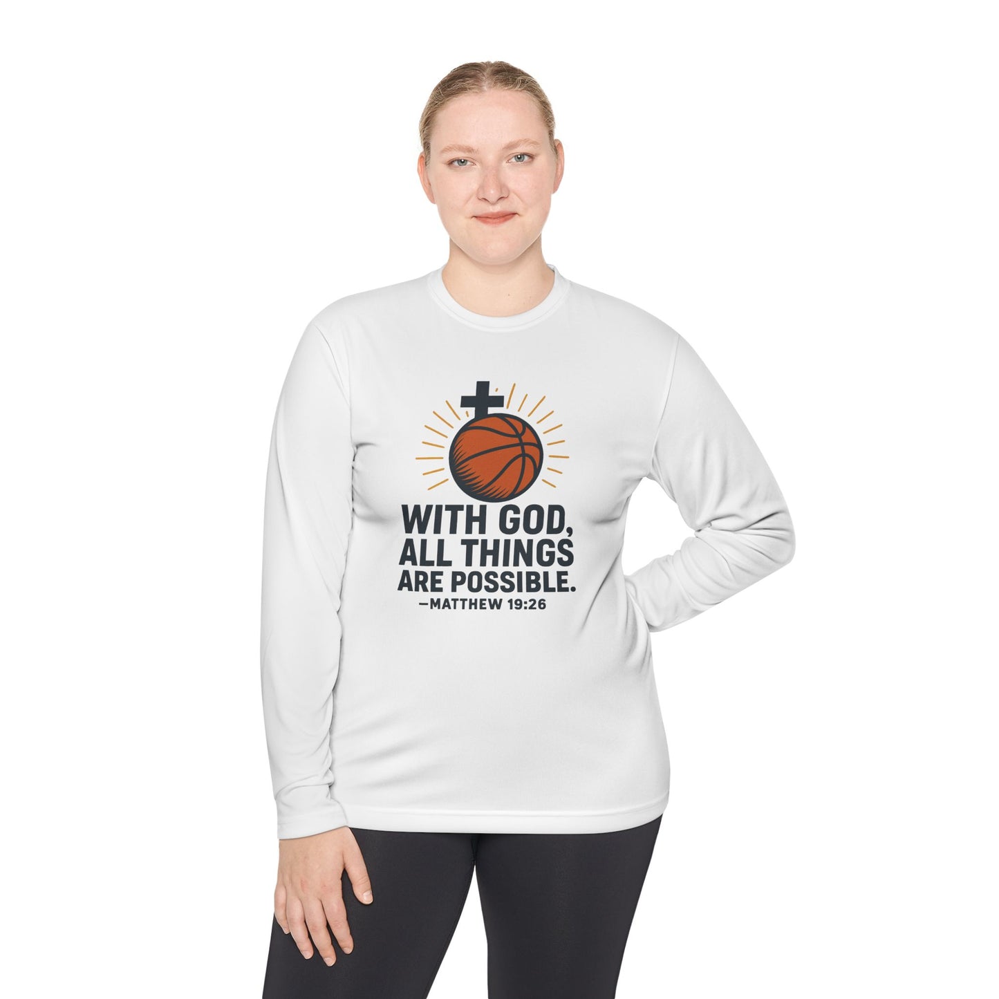 Inspirational Basketball Long Sleeve Tee - "With God, All Things Are Possible" Matthew 19:26