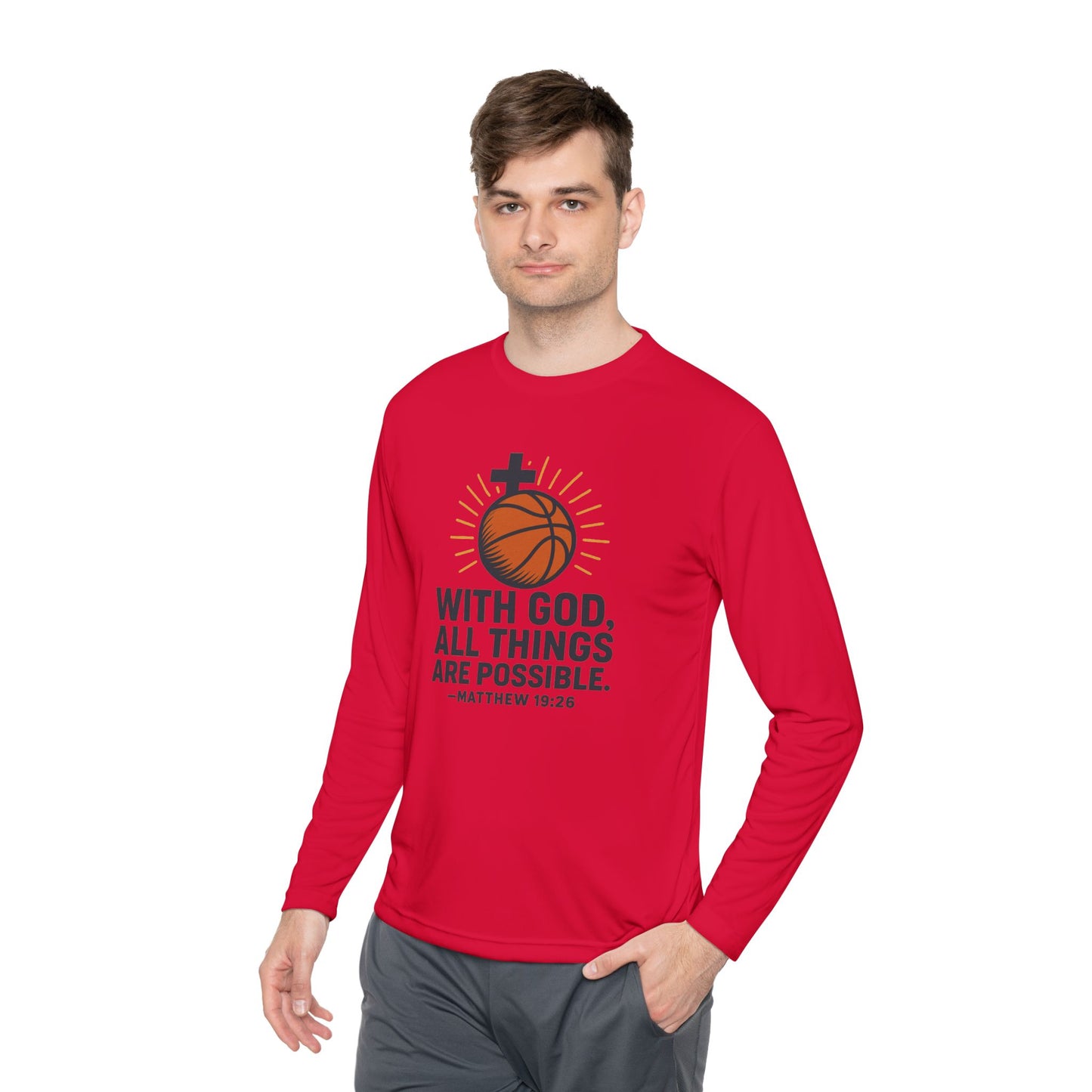 Inspirational Basketball Long Sleeve Tee - "With God, All Things Are Possible" Matthew 19:26