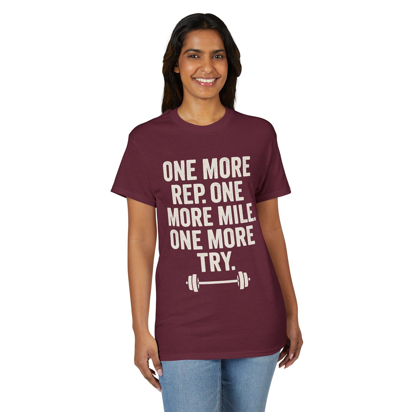 Motivational Fitness T-Shirt - "One More Rep, One More Mile, One More Try"