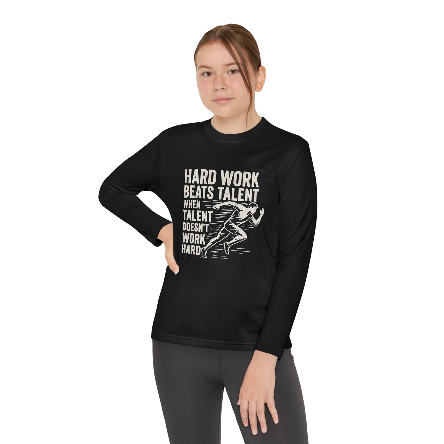 Youth Long Sleeve Tee - 'Hard Work Beats Talent' Motivational Shirt
