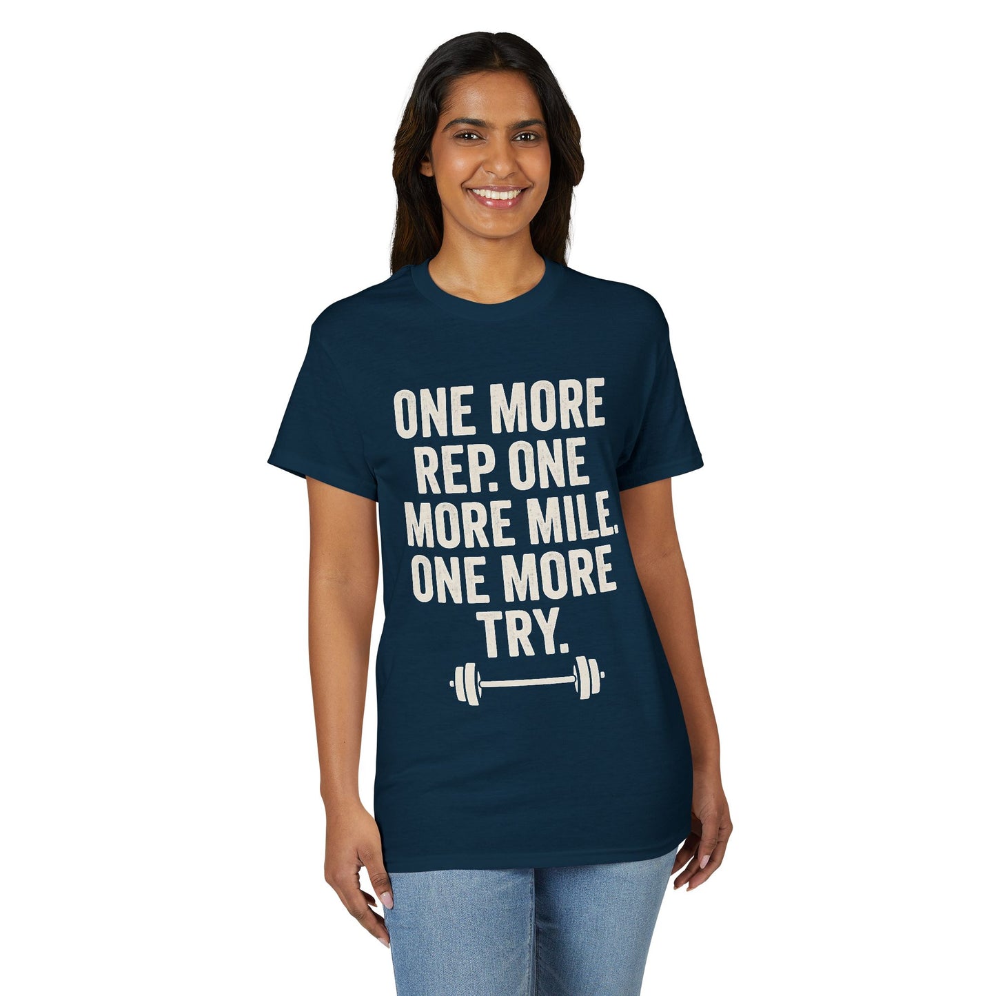 Motivational Fitness T-Shirt - "One More Rep, One More Mile, One More Try"