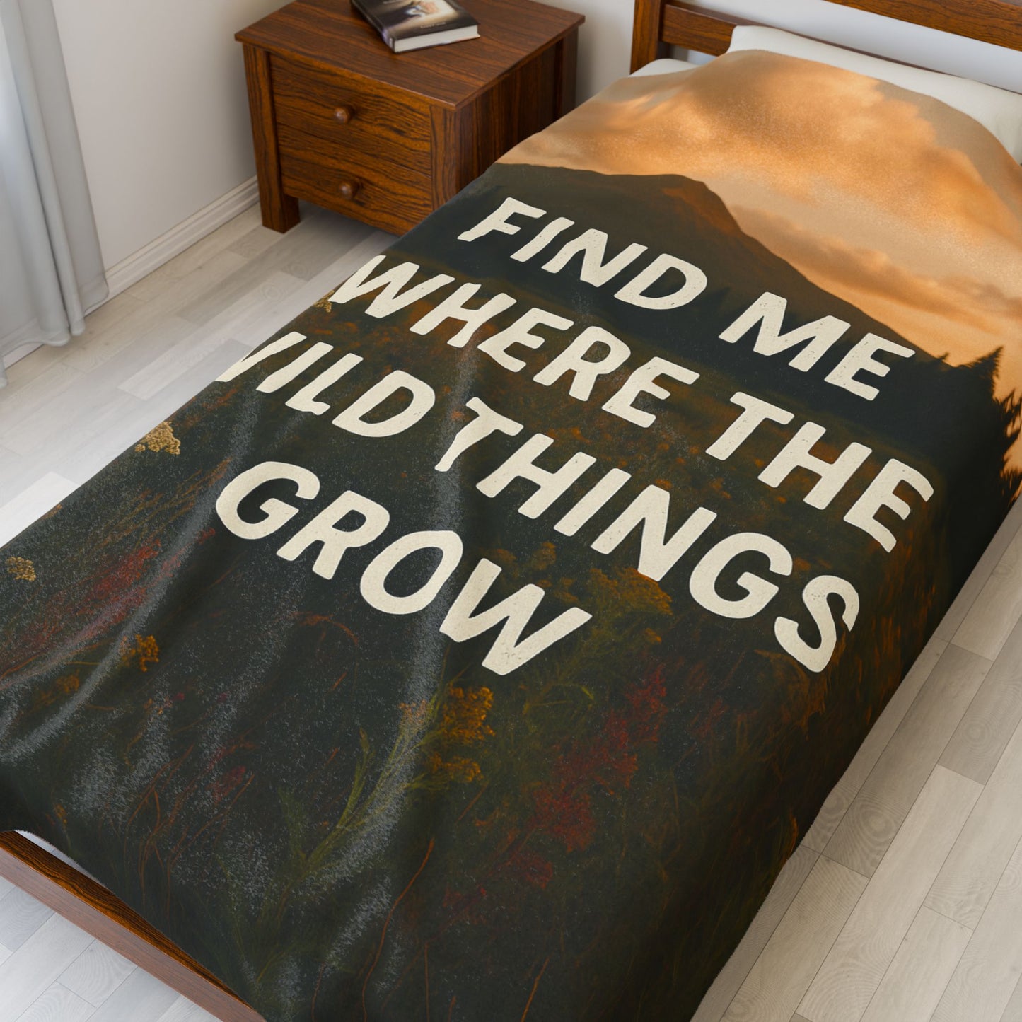 Cozy Velveteen Plush Blanket - "Find Me Where the Wild Things Grow"