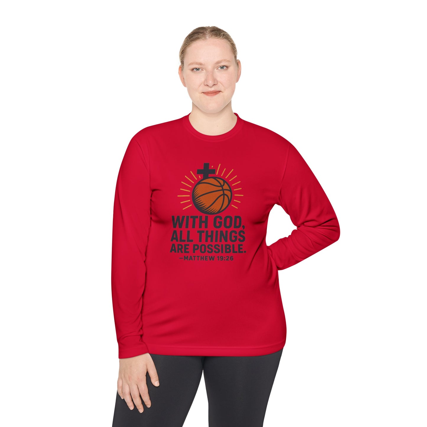 Inspirational Basketball Long Sleeve Tee - "With God, All Things Are Possible" Matthew 19:26