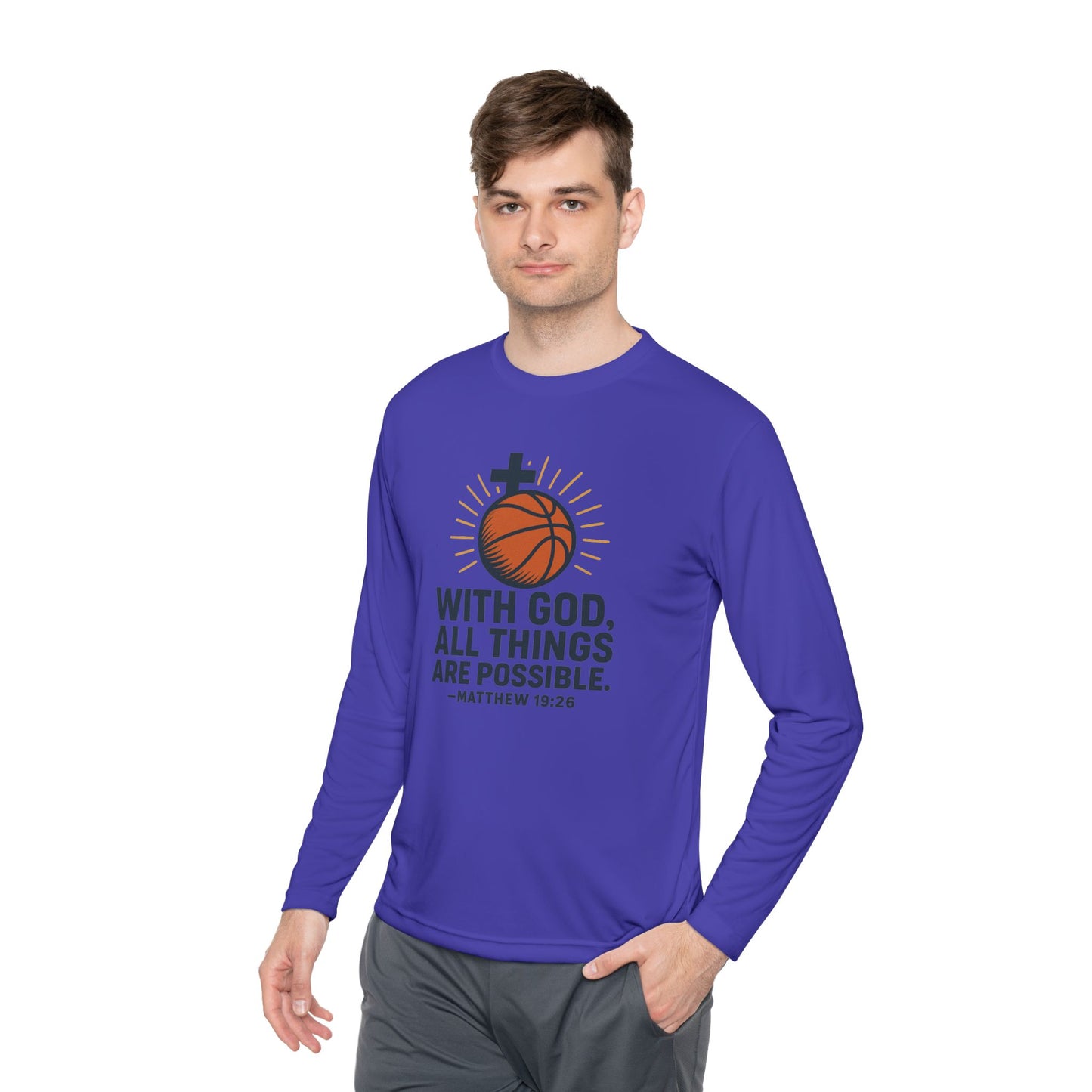 Inspirational Basketball Long Sleeve Tee - "With God, All Things Are Possible" Matthew 19:26