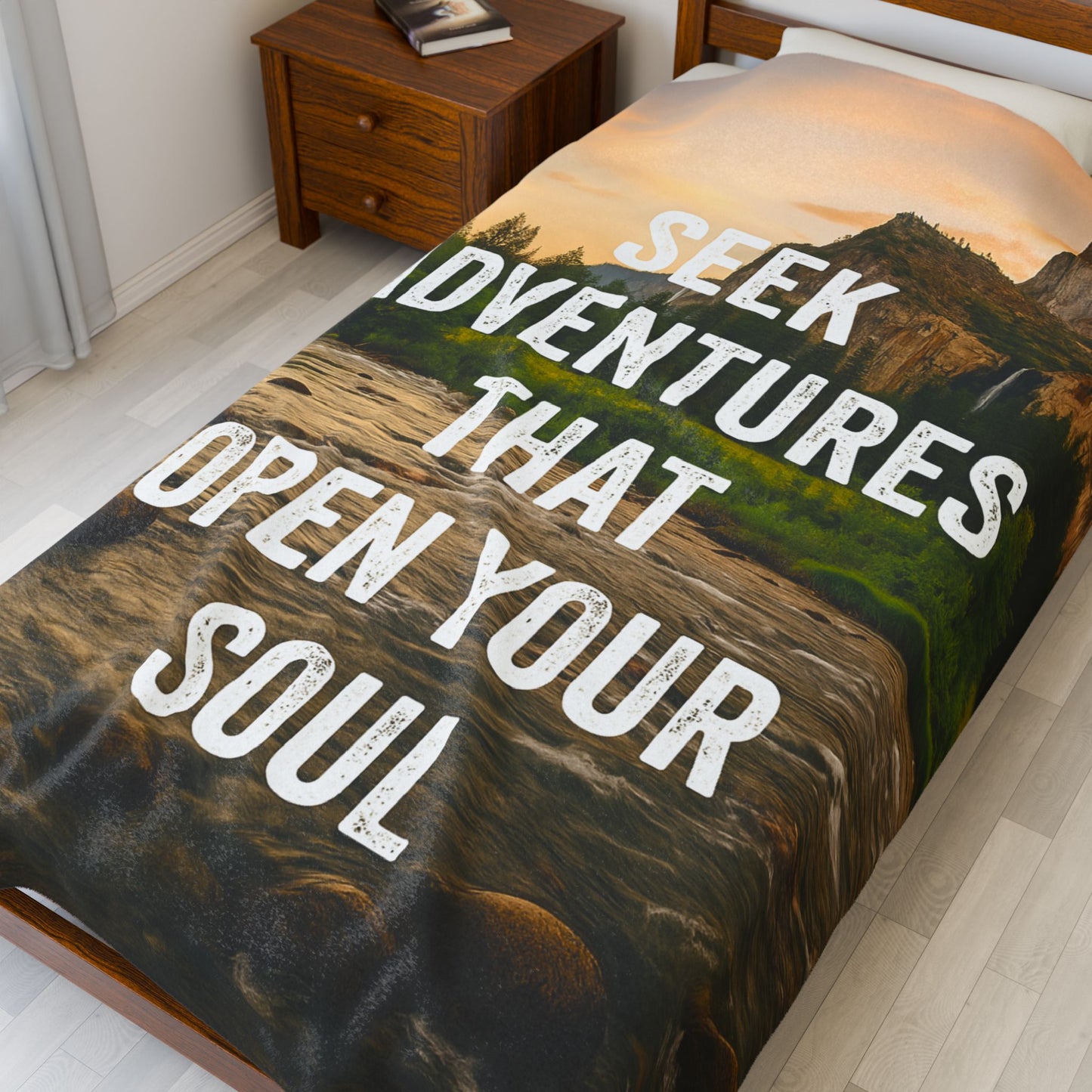 Adventure-Inspiring Velveteen Plush Blanket - "Seek Adventures That Open Your Soul"
