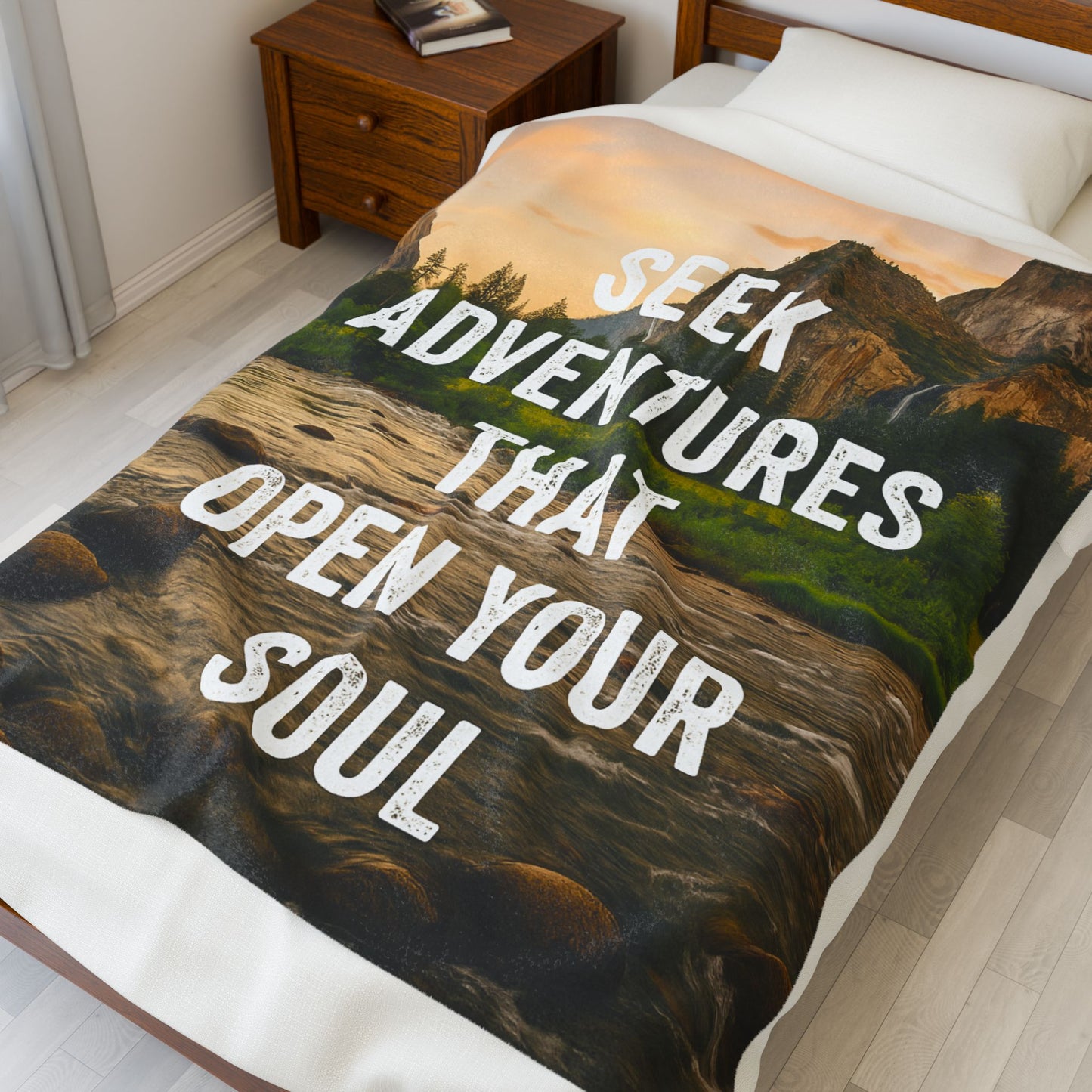 Adventure-Inspiring Velveteen Plush Blanket - "Seek Adventures That Open Your Soul"