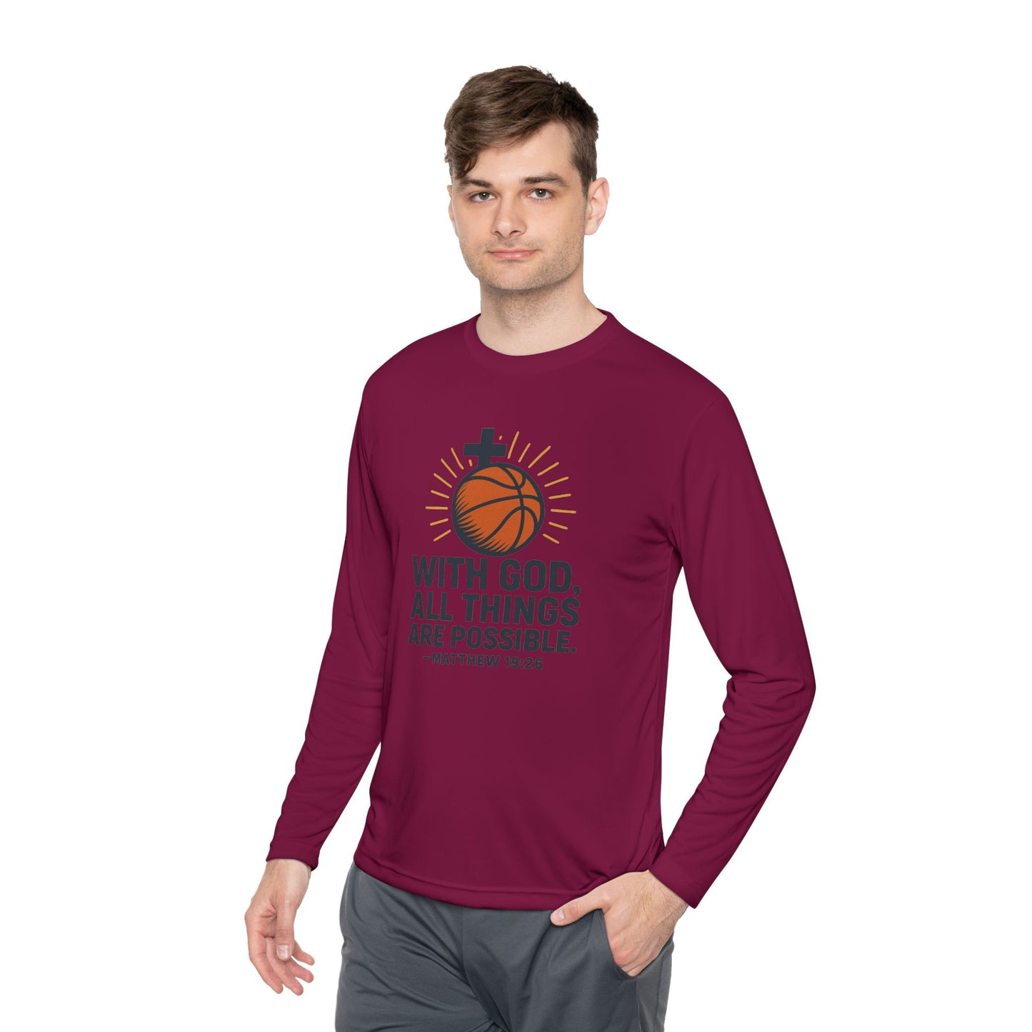 Inspirational Basketball Long Sleeve Tee - "With God, All Things Are Possible" Matthew 19:26