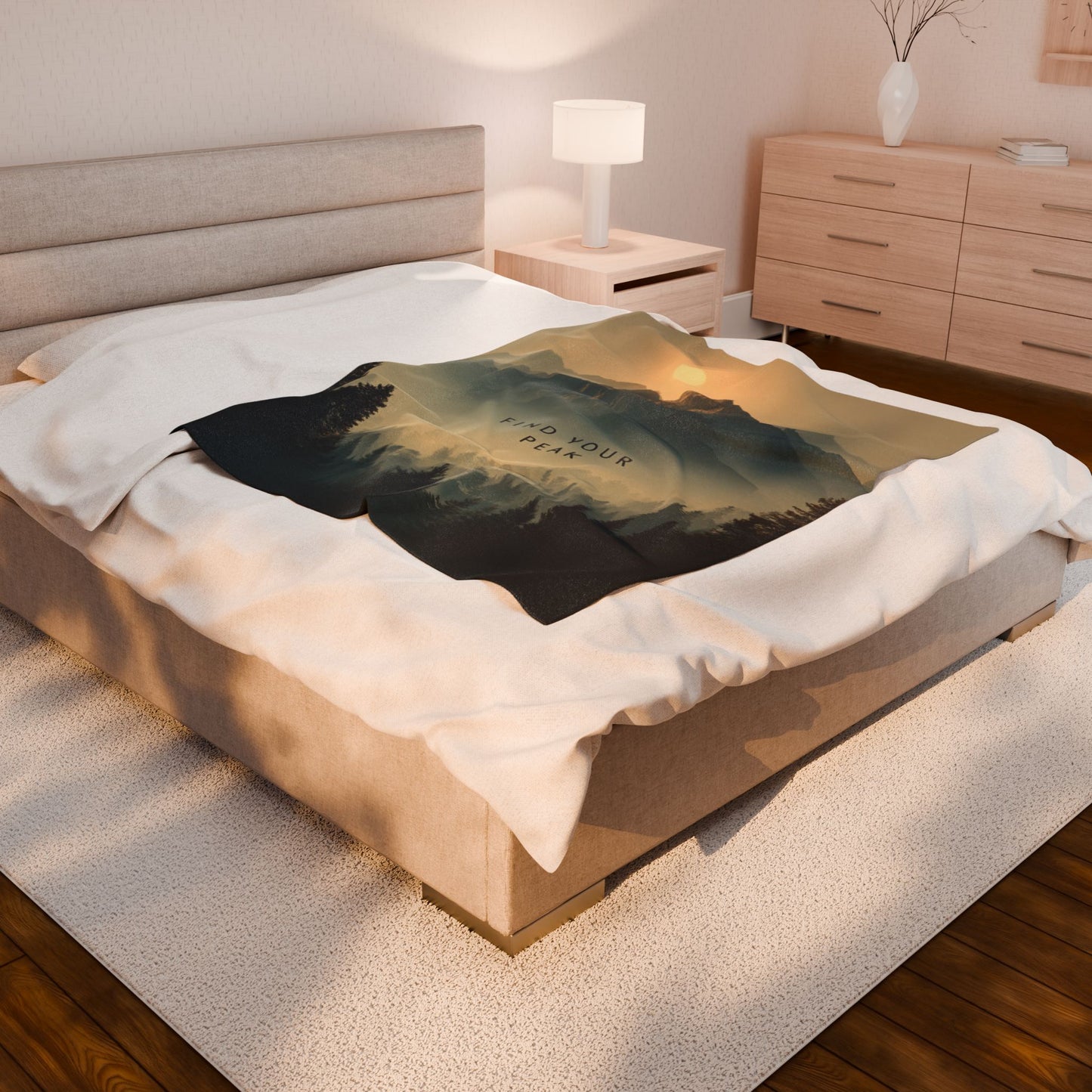 Mountain Sunrise Velveteen Plush Blanket - "Find Your Peak"