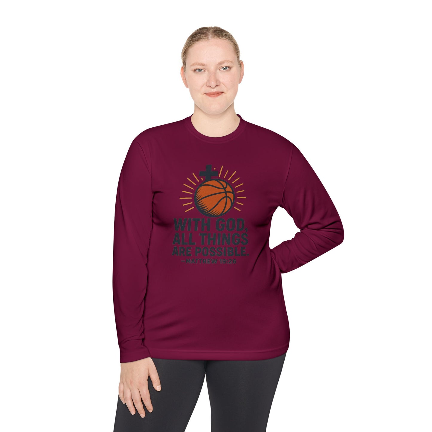 Inspirational Basketball Long Sleeve Tee - "With God, All Things Are Possible" Matthew 19:26