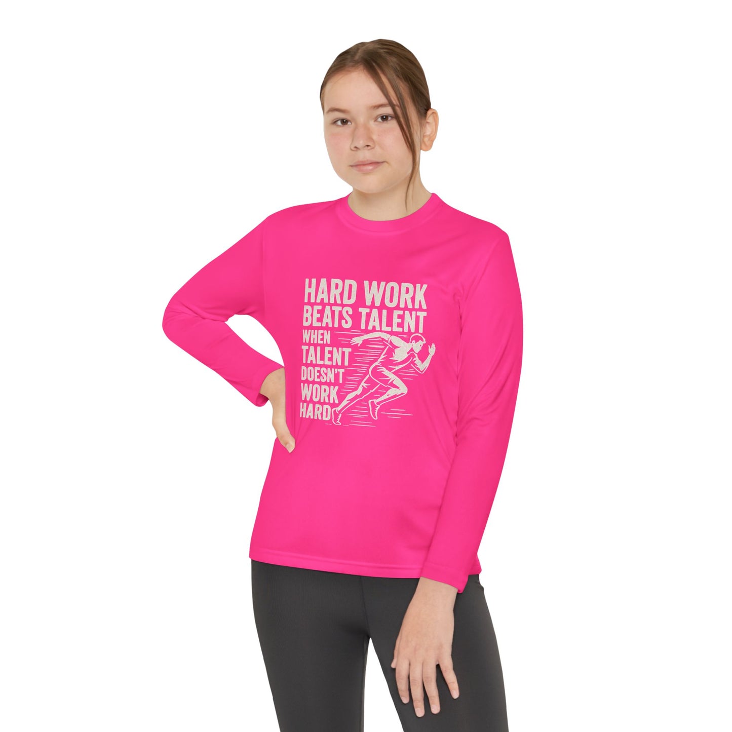 Youth Long Sleeve Tee - 'Hard Work Beats Talent' Motivational Shirt