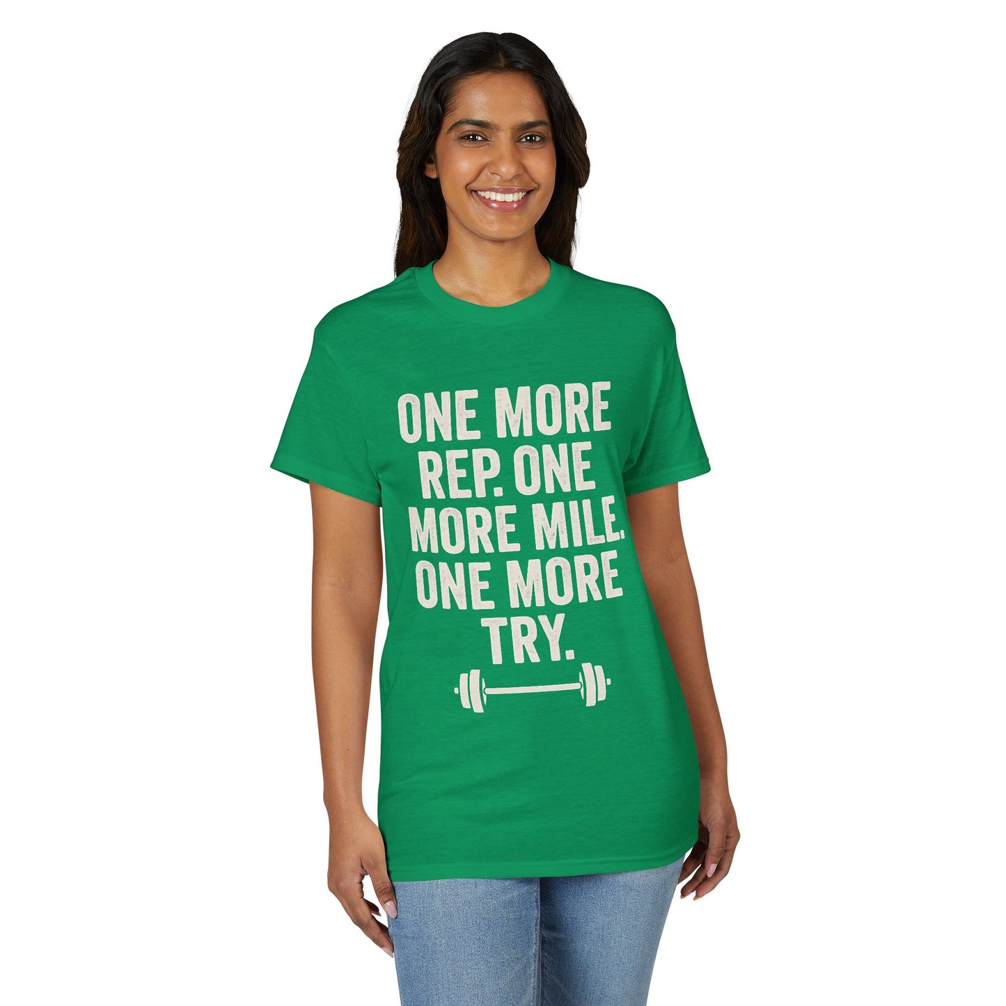 Motivational Fitness T-Shirt - "One More Rep, One More Mile, One More Try"