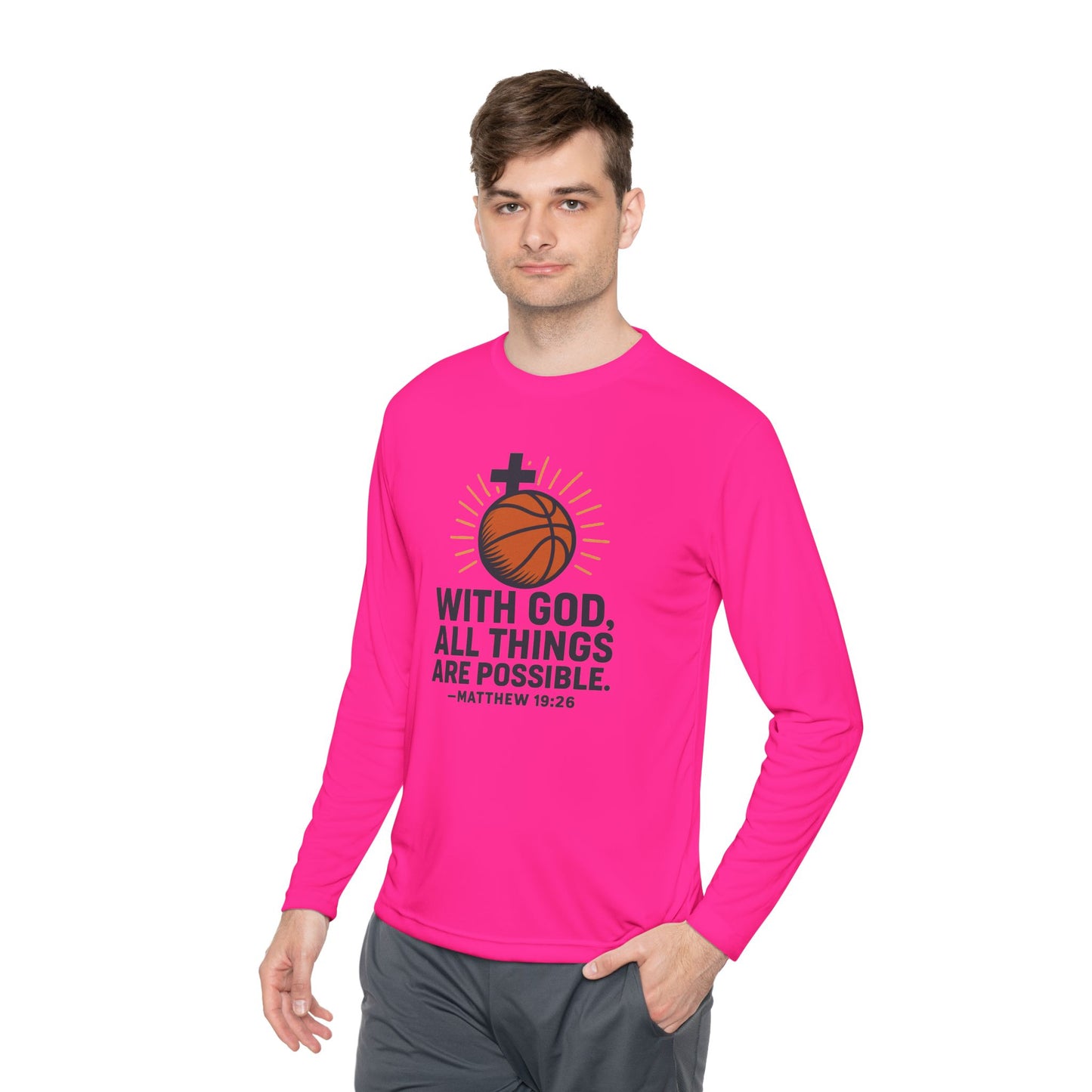 Inspirational Basketball Long Sleeve Tee - "With God, All Things Are Possible" Matthew 19:26