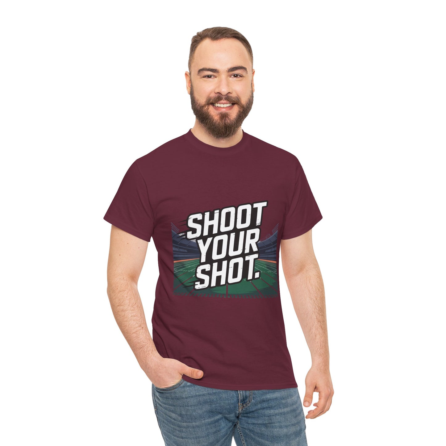 Sporty Unisex Heavy Cotton Tee - "Shoot Your Shot" Motivational T-Shirt