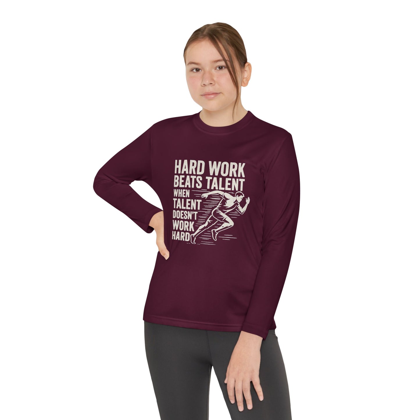 Youth Long Sleeve Tee - 'Hard Work Beats Talent' Motivational Shirt