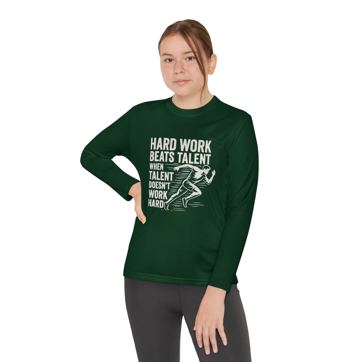 Youth Long Sleeve Tee - 'Hard Work Beats Talent' Motivational Shirt