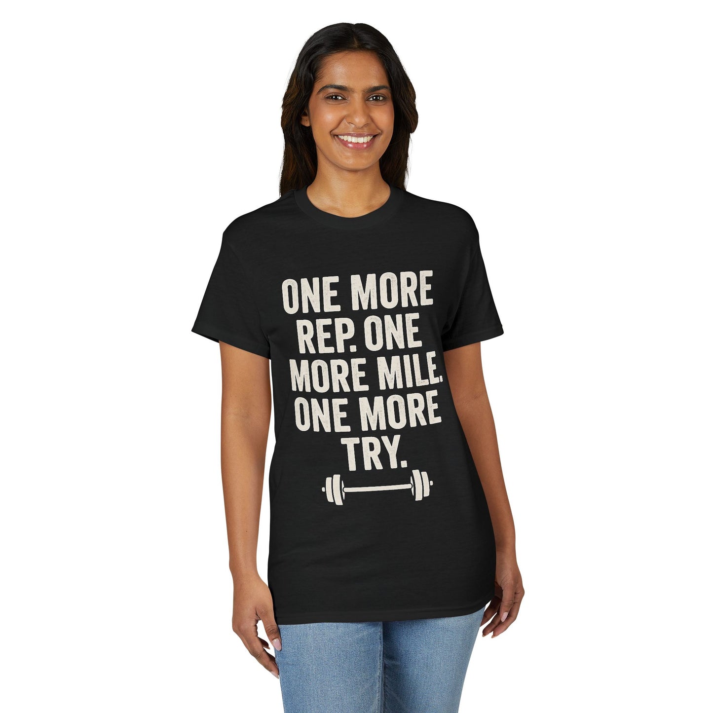Motivational Fitness T-Shirt - "One More Rep, One More Mile, One More Try"
