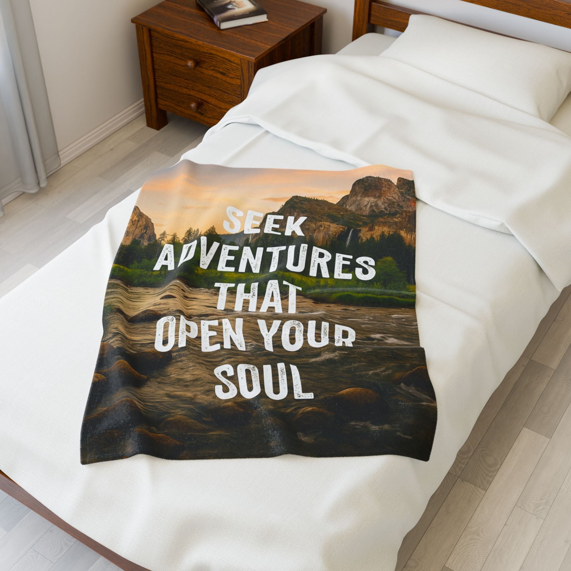 Adventure - Inspiring Velveteen Plush Blanket - "Seek Adventures That Open Your Soul" - Peak Inspiration
