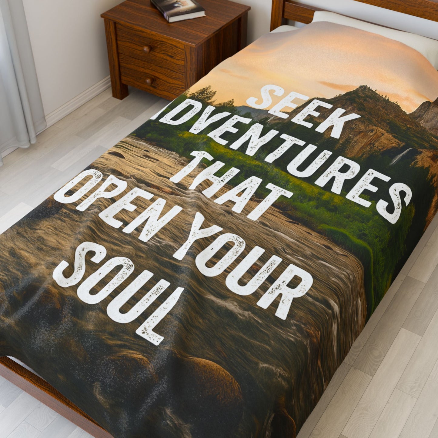 Adventure - Inspiring Velveteen Plush Blanket - "Seek Adventures That Open Your Soul" - Peak Inspiration