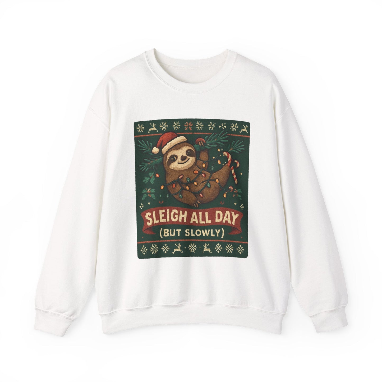 Christmas Sloth Sweatshirt — "Sleigh All Day (But Slowly)" Cozy Holiday Crewneck - Peak Inspiration