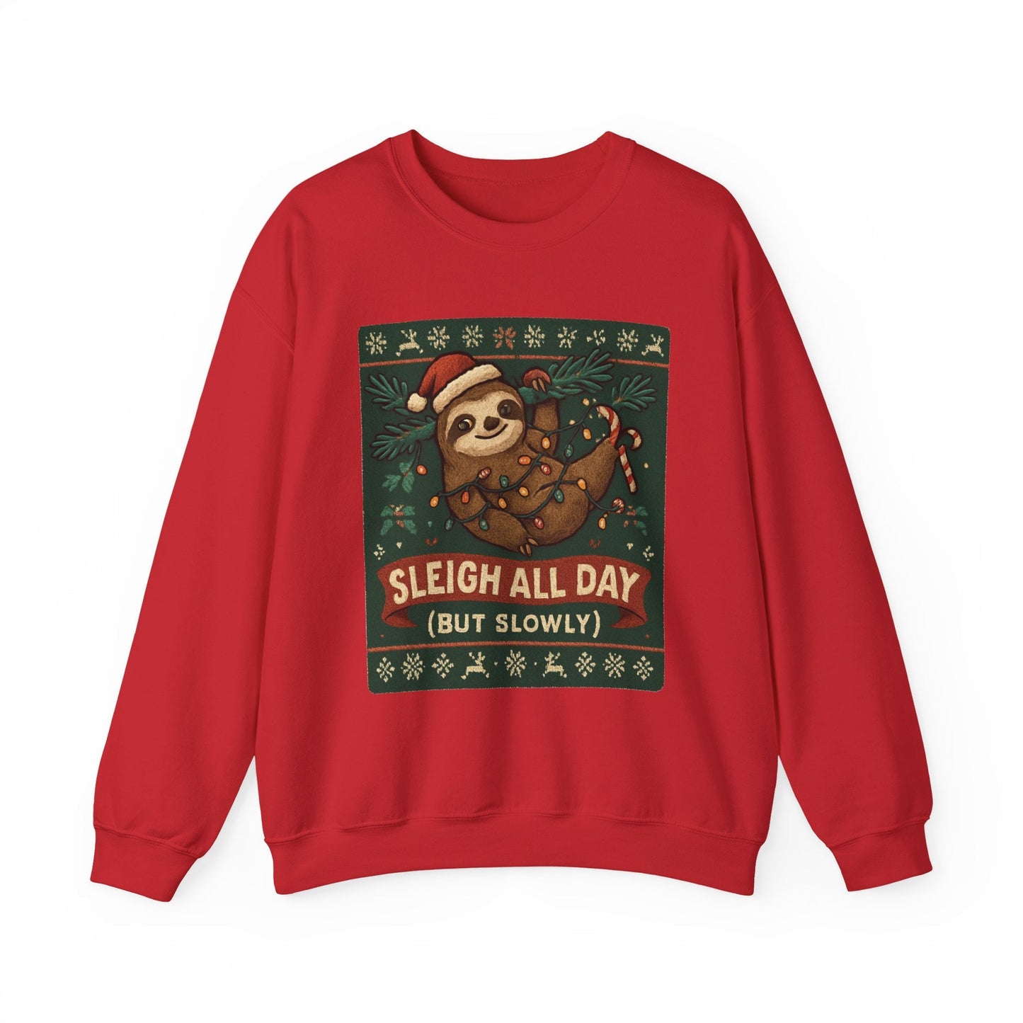Christmas Sloth Sweatshirt — "Sleigh All Day (But Slowly)" Cozy Holiday Crewneck - Peak Inspiration