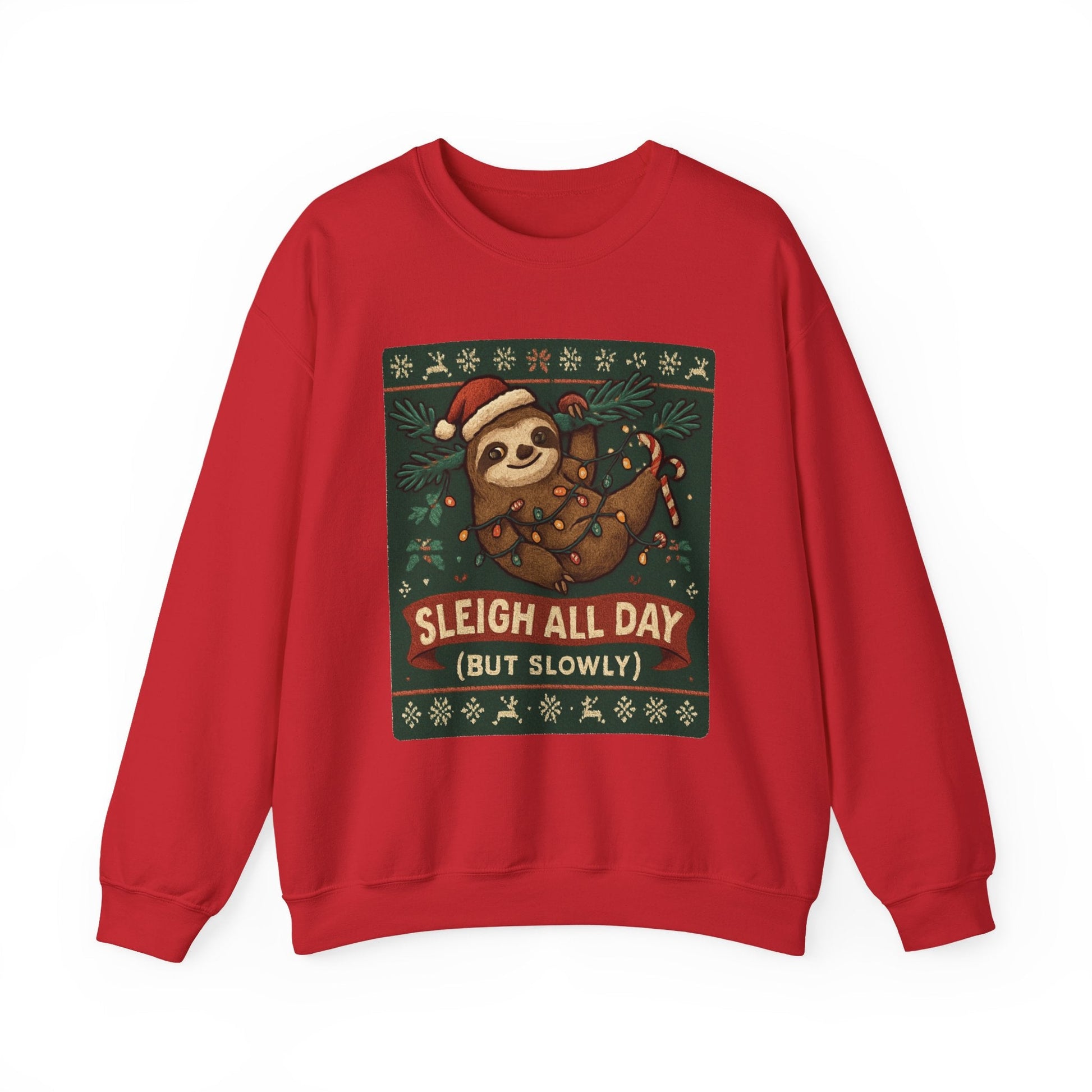 Christmas Sloth Sweatshirt — "Sleigh All Day (But Slowly)" Cozy Holiday Crewneck - Peak Inspiration