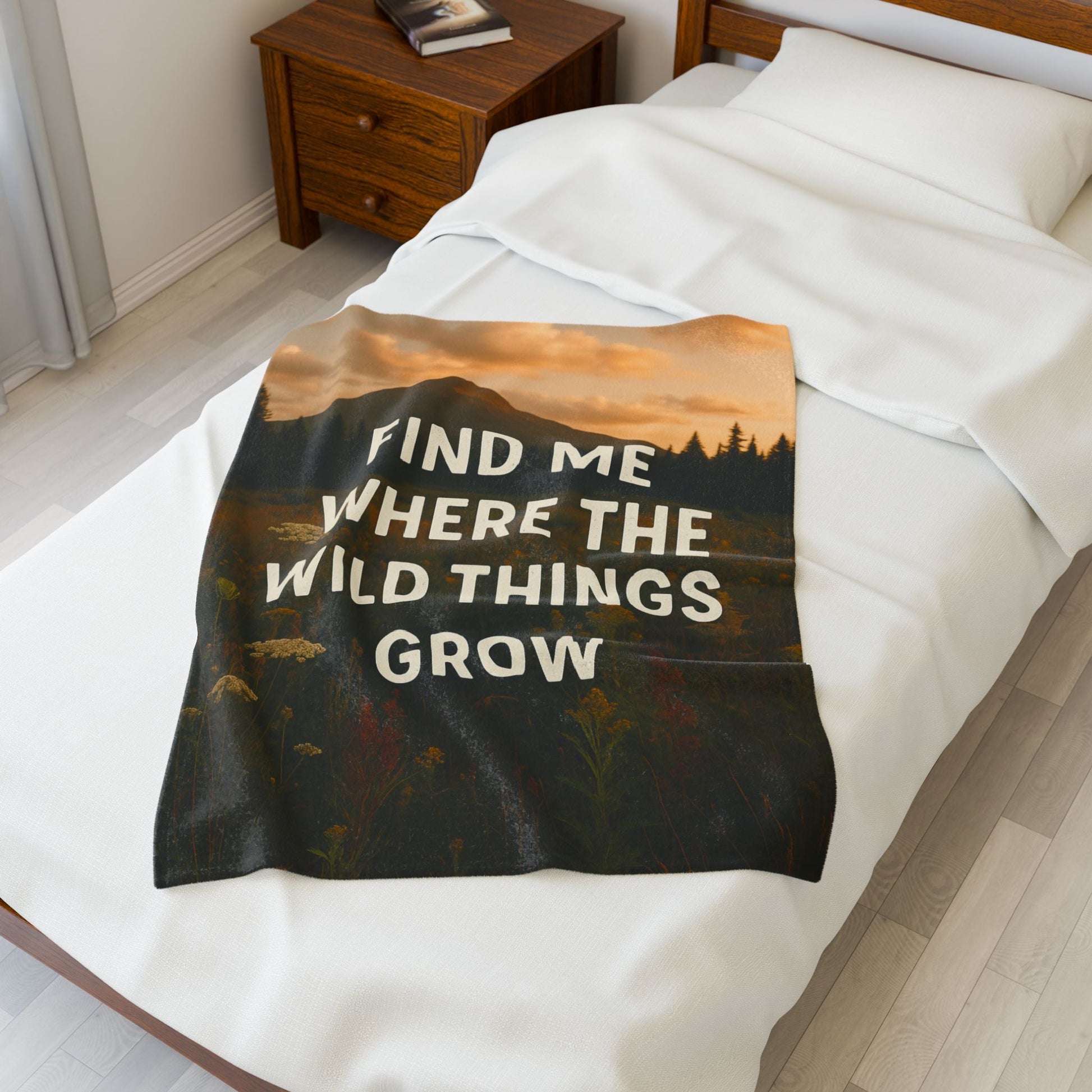 Cozy Velveteen Plush Blanket - "Find Me Where the Wild Things Grow" - Peak Inspiration
