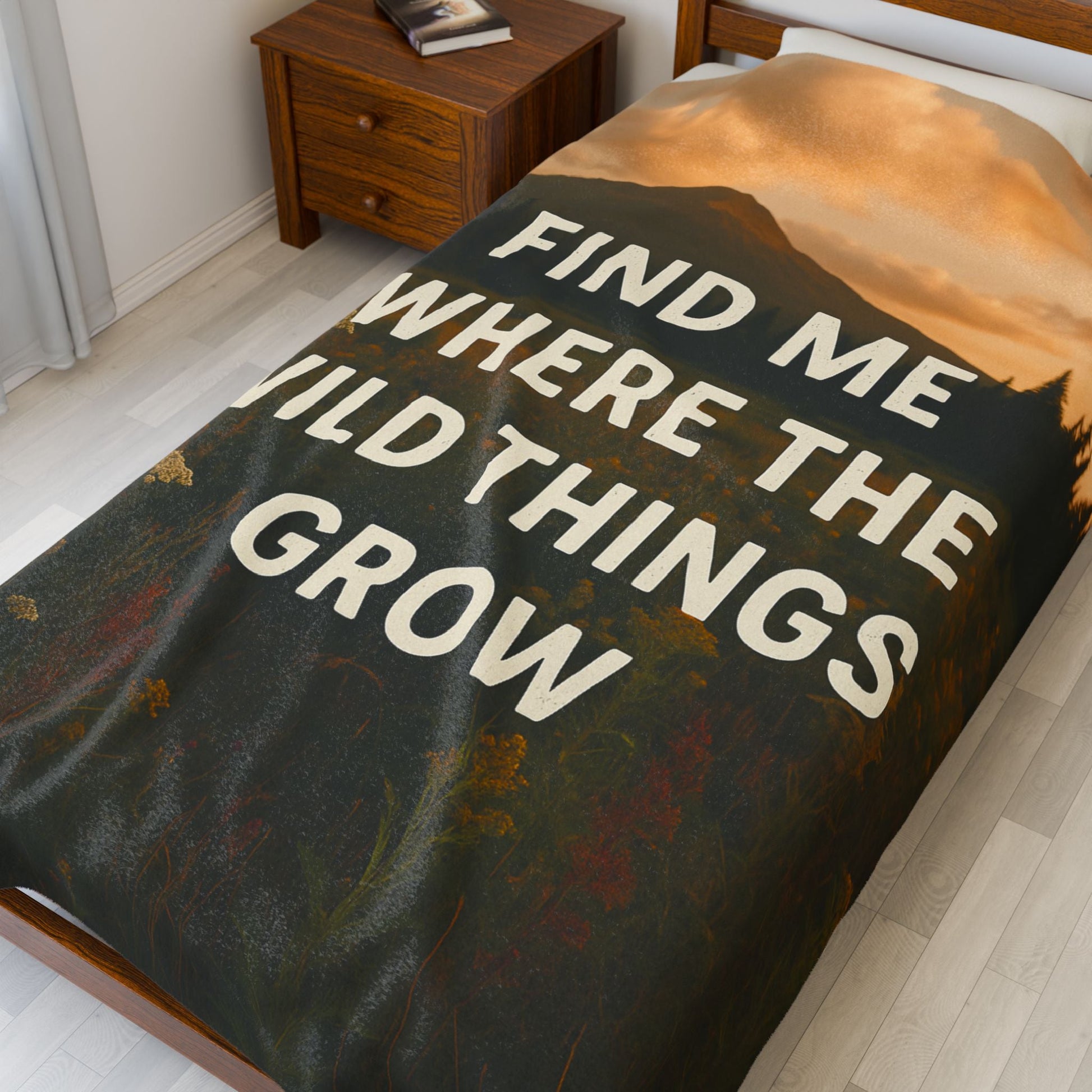 Cozy Velveteen Plush Blanket - "Find Me Where the Wild Things Grow" - Peak Inspiration