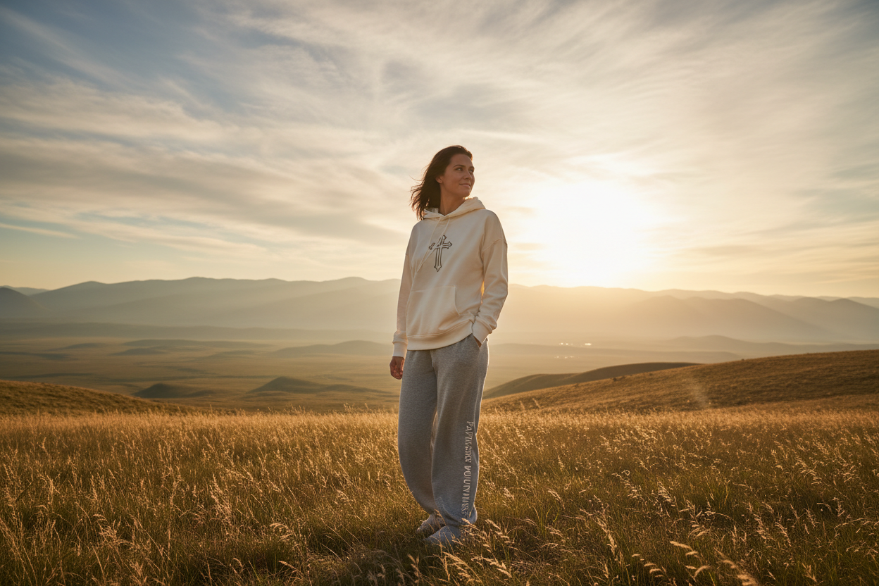 create image for a faith based apparel company, selling apparel to people going through a struggle