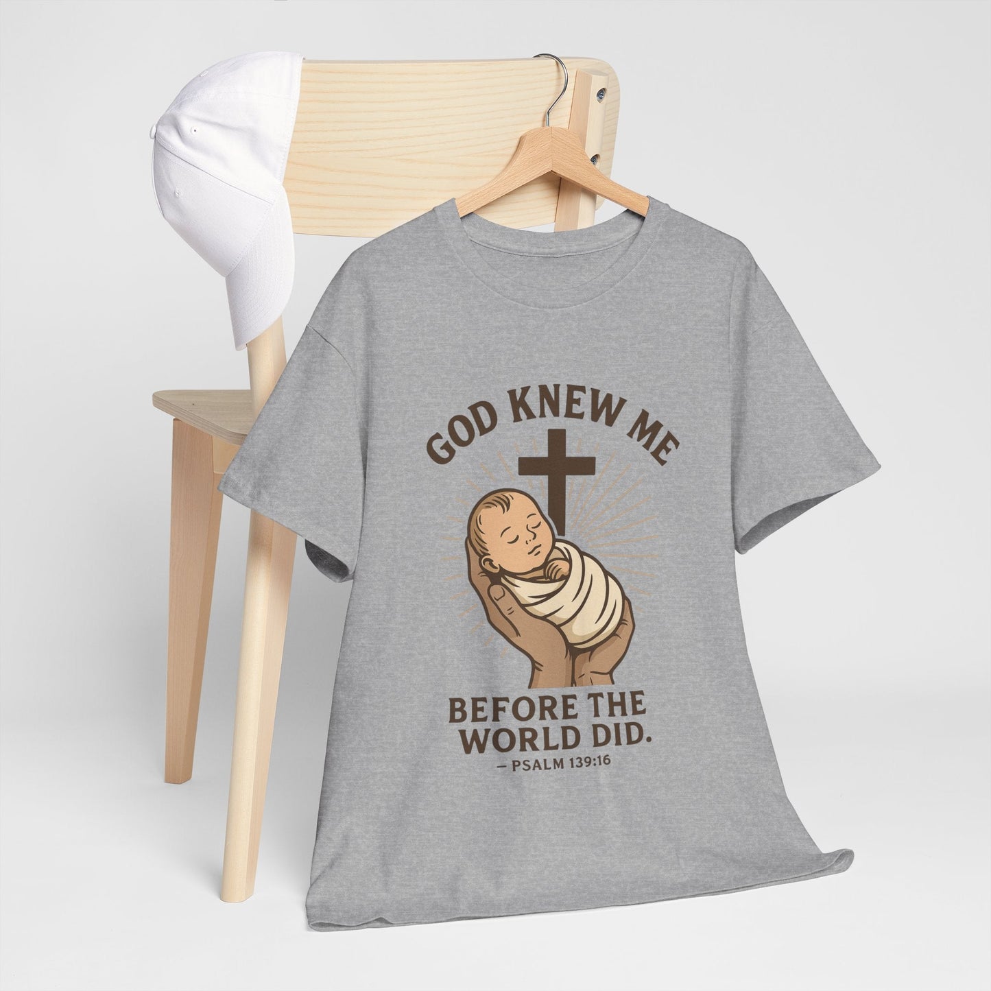 God Knew Me Unisex Heavy Cotton Tee Psalm 139:16 - Peak Inspiration