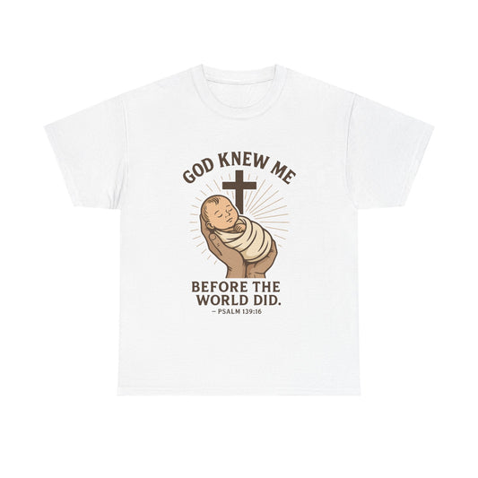 God Knew Me Unisex Heavy Cotton Tee Psalm 139:16 - Peak Inspiration