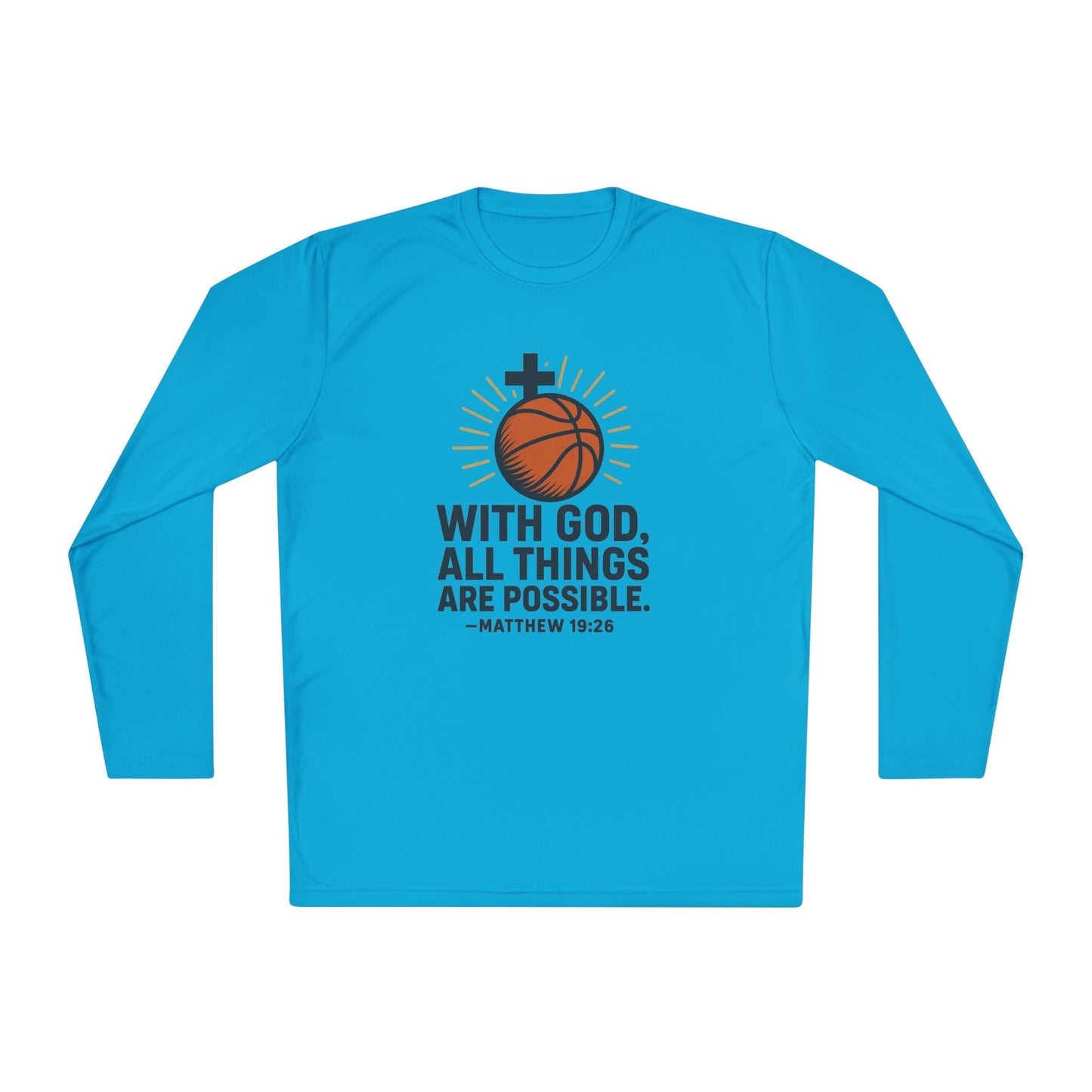 Inspirational Basketball Long Sleeve Tee - "With God, All Things Are Possible" Matthew 19:26 - Peak Inspiration