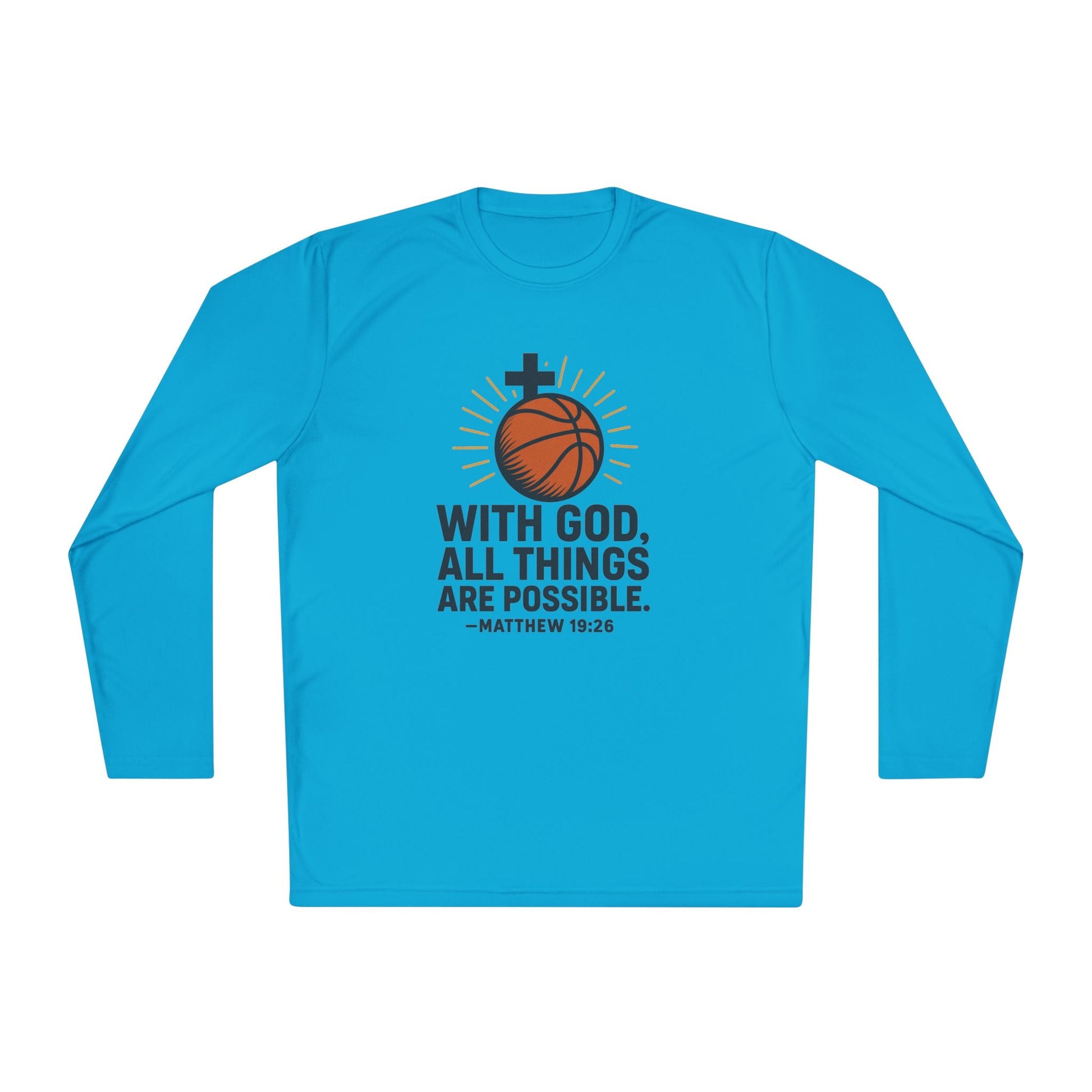 Inspirational Basketball Long Sleeve Tee - "With God, All Things Are Possible" Matthew 19:26 - Peak Inspiration