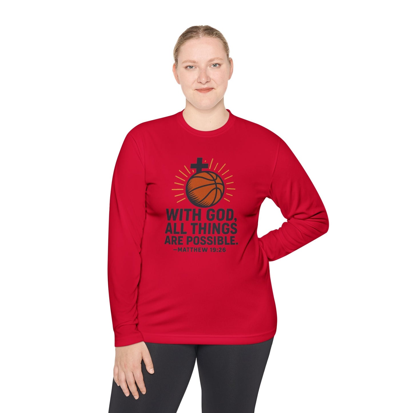 Inspirational Basketball Long Sleeve Tee - "With God, All Things Are Possible" Matthew 19:26 - Peak Inspiration