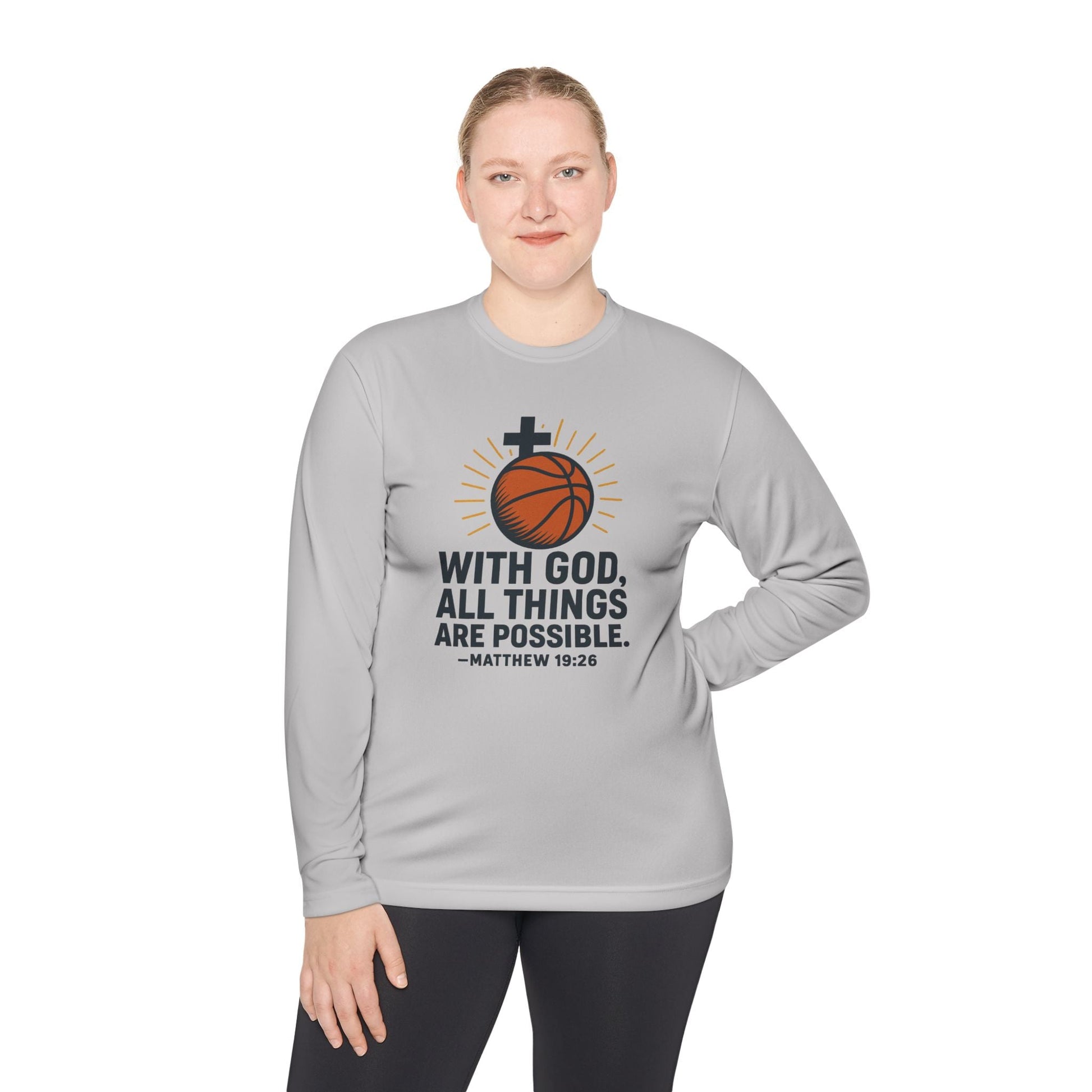 Inspirational Basketball Long Sleeve Tee - "With God, All Things Are Possible" Matthew 19:26 - Peak Inspiration