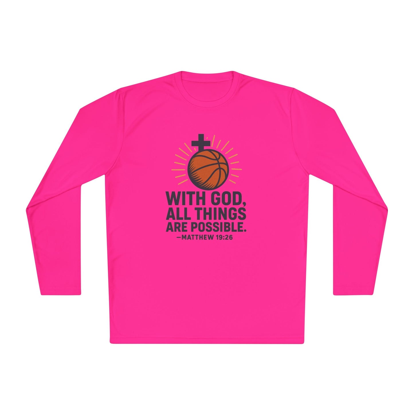 Inspirational Basketball Long Sleeve Tee - "With God, All Things Are Possible" Matthew 19:26 - Peak Inspiration