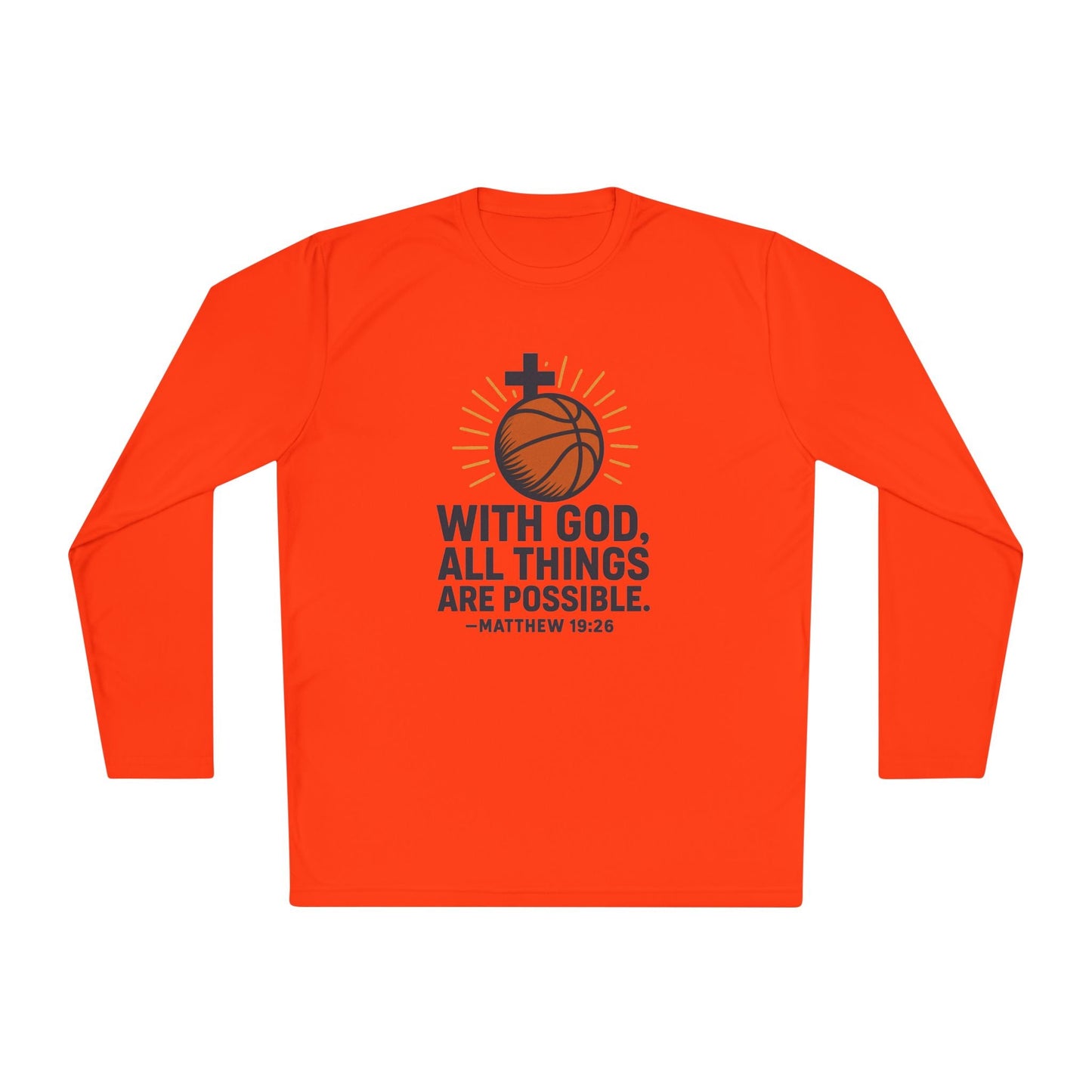 Inspirational Basketball Long Sleeve Tee - "With God, All Things Are Possible" Matthew 19:26 - Peak Inspiration