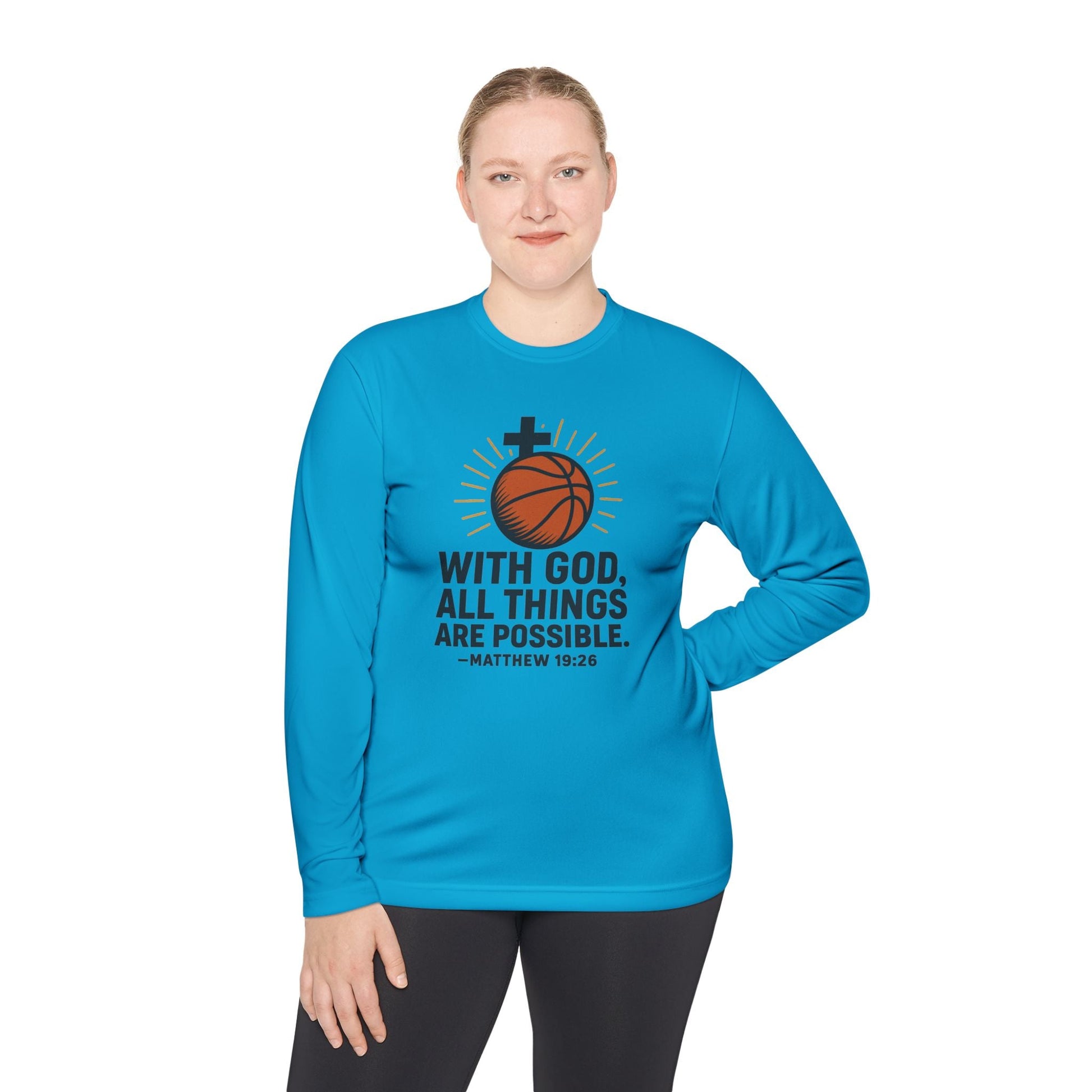 Inspirational Basketball Long Sleeve Tee - "With God, All Things Are Possible" Matthew 19:26 - Peak Inspiration