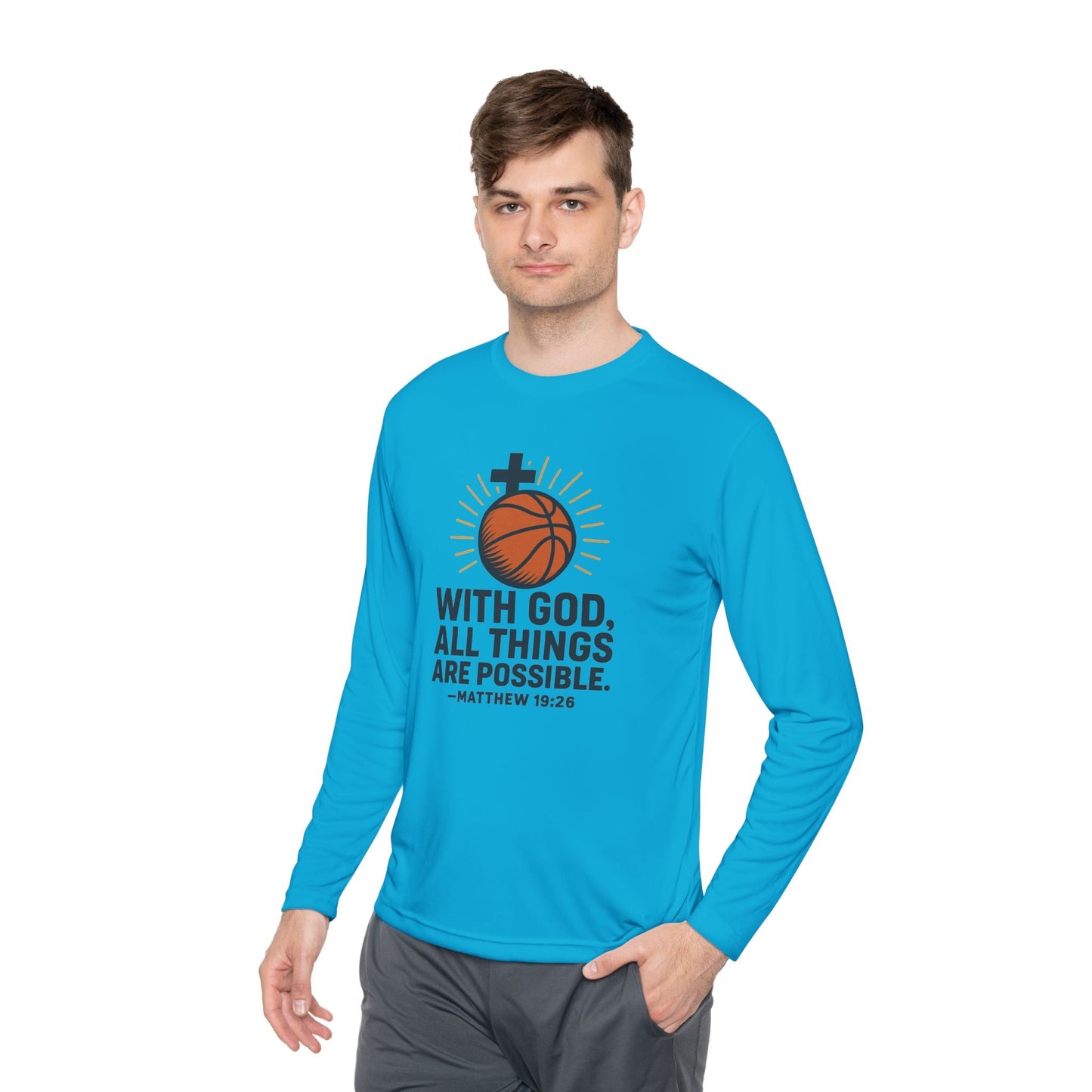 Inspirational Basketball Long Sleeve Tee - "With God, All Things Are Possible" Matthew 19:26 - Peak Inspiration
