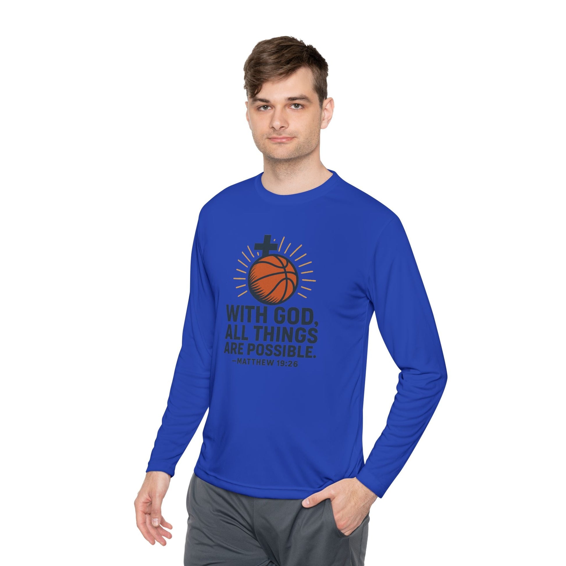 Inspirational Basketball Long Sleeve Tee - "With God, All Things Are Possible" Matthew 19:26 - Peak Inspiration