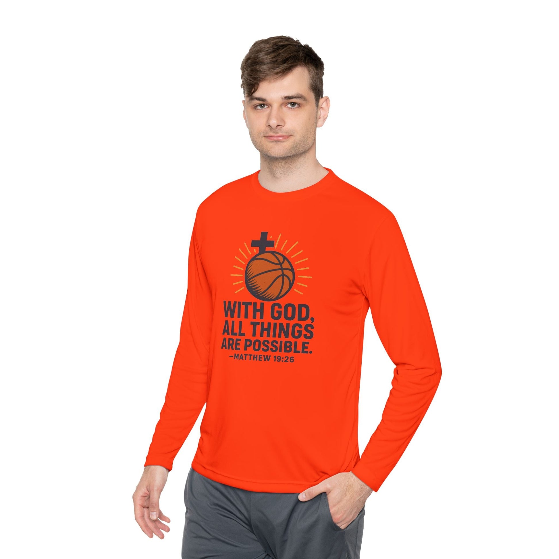 Inspirational Basketball Long Sleeve Tee - "With God, All Things Are Possible" Matthew 19:26 - Peak Inspiration