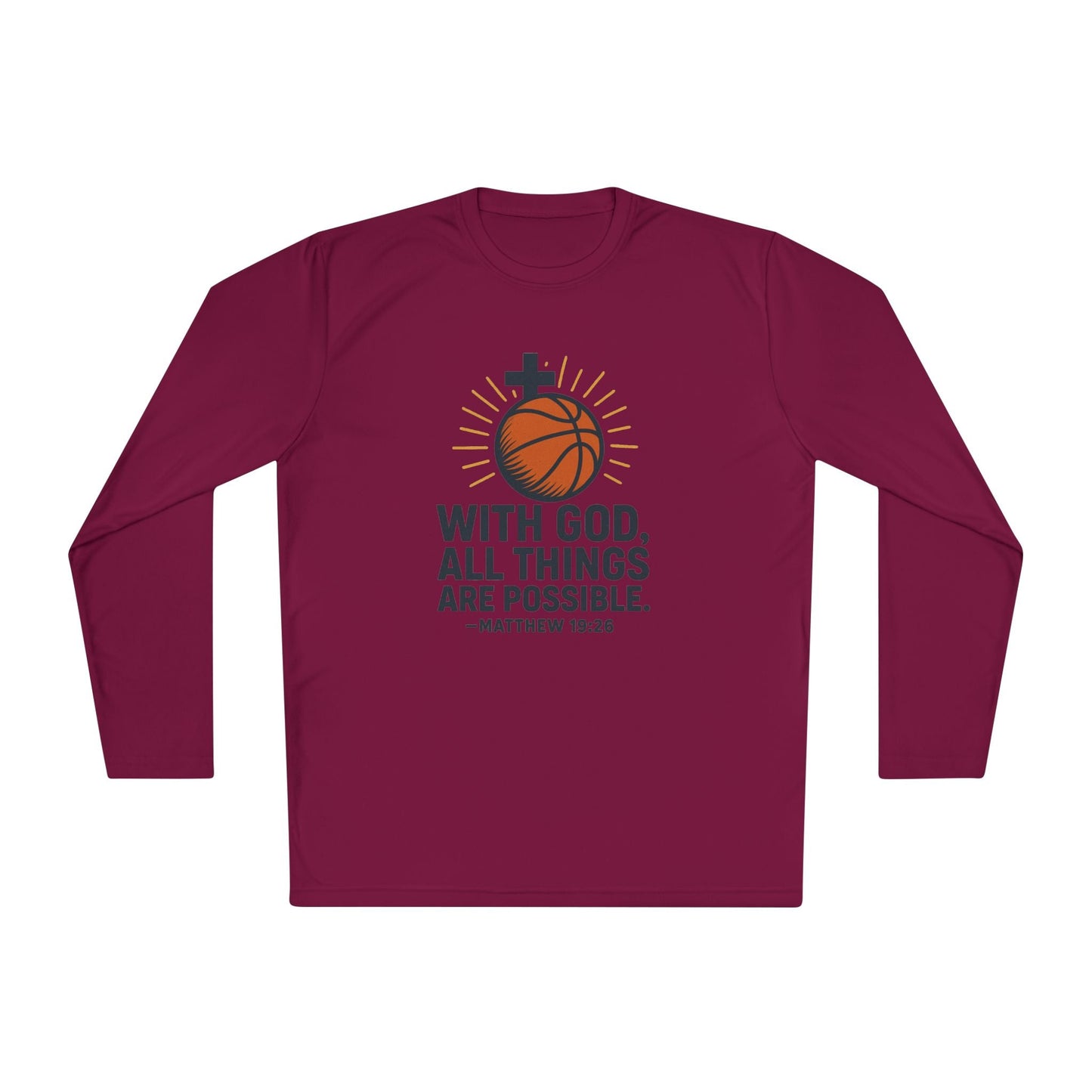 Inspirational Basketball Long Sleeve Tee - "With God, All Things Are Possible" Matthew 19:26 - Peak Inspiration