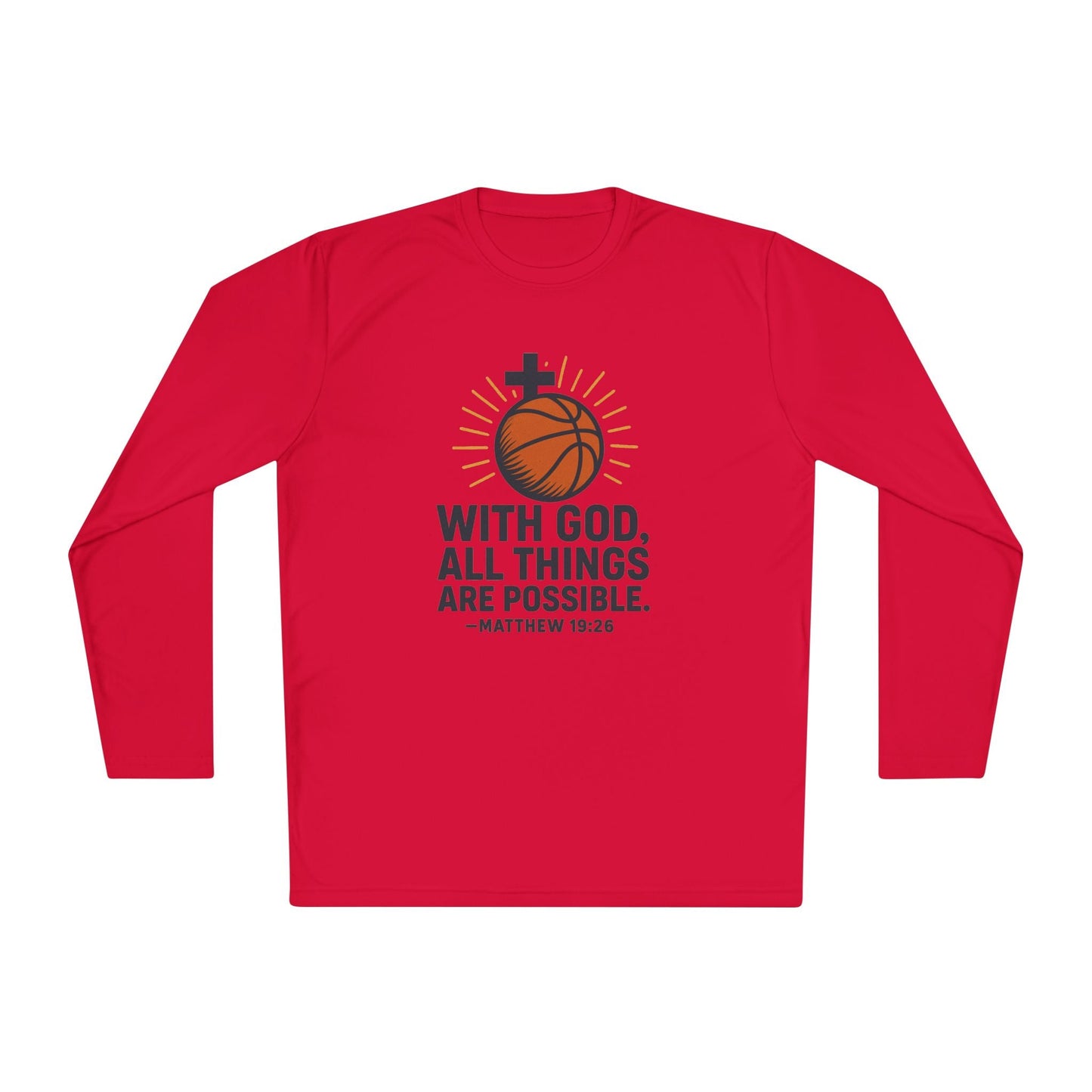 Inspirational Basketball Long Sleeve Tee - "With God, All Things Are Possible" Matthew 19:26 - Peak Inspiration
