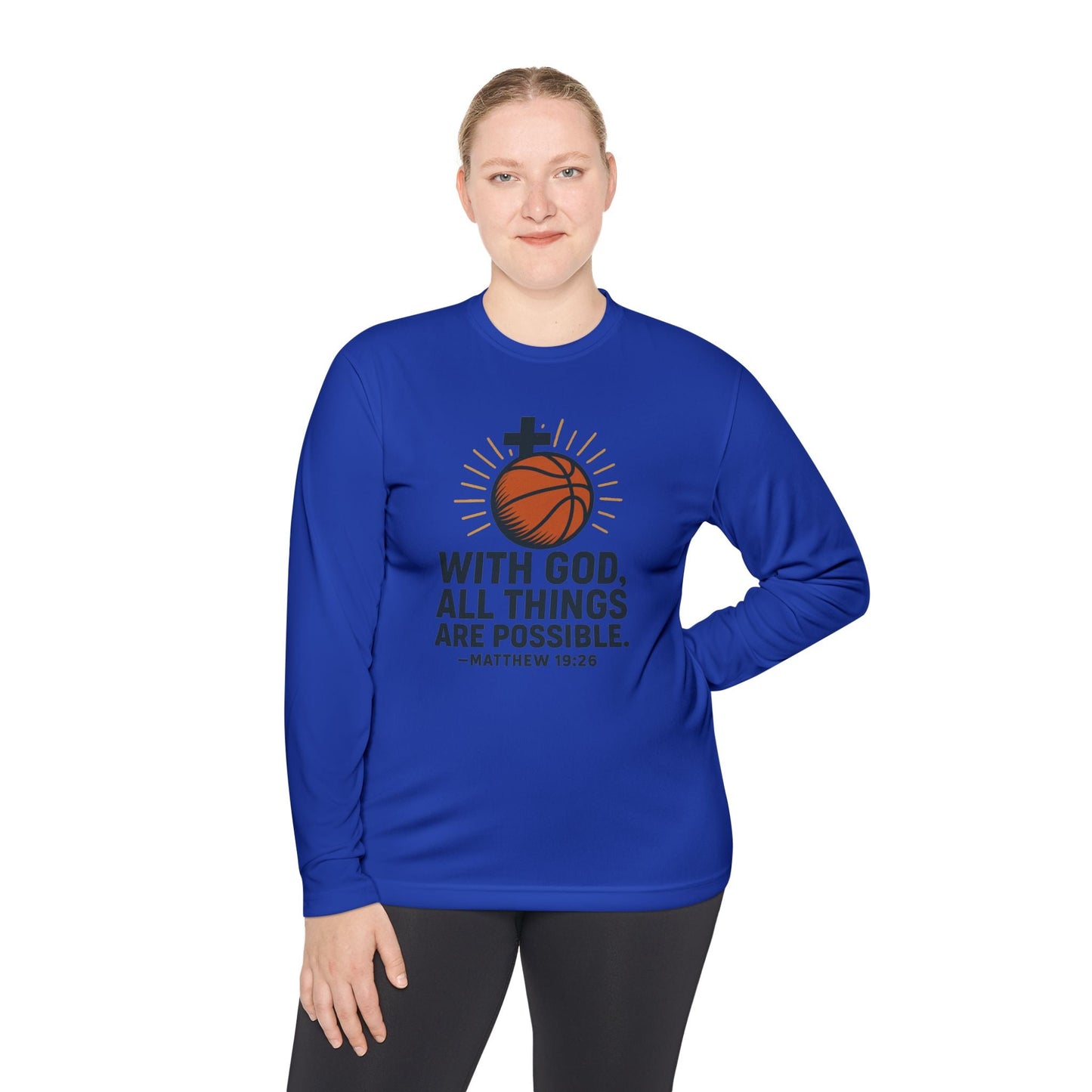 Inspirational Basketball Long Sleeve Tee - "With God, All Things Are Possible" Matthew 19:26 - Peak Inspiration