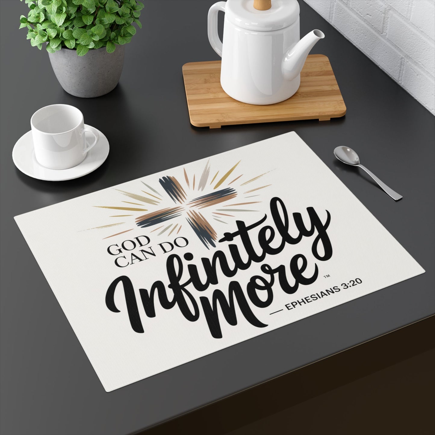 Inspirational Cross Placemat - "God Can Do Infinitely More" Ephesians 3:20 - Peak Inspiration