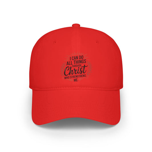 Inspirational Red Baseball Cap - "I Can Do All Things Through Christ" - Peak Inspiration