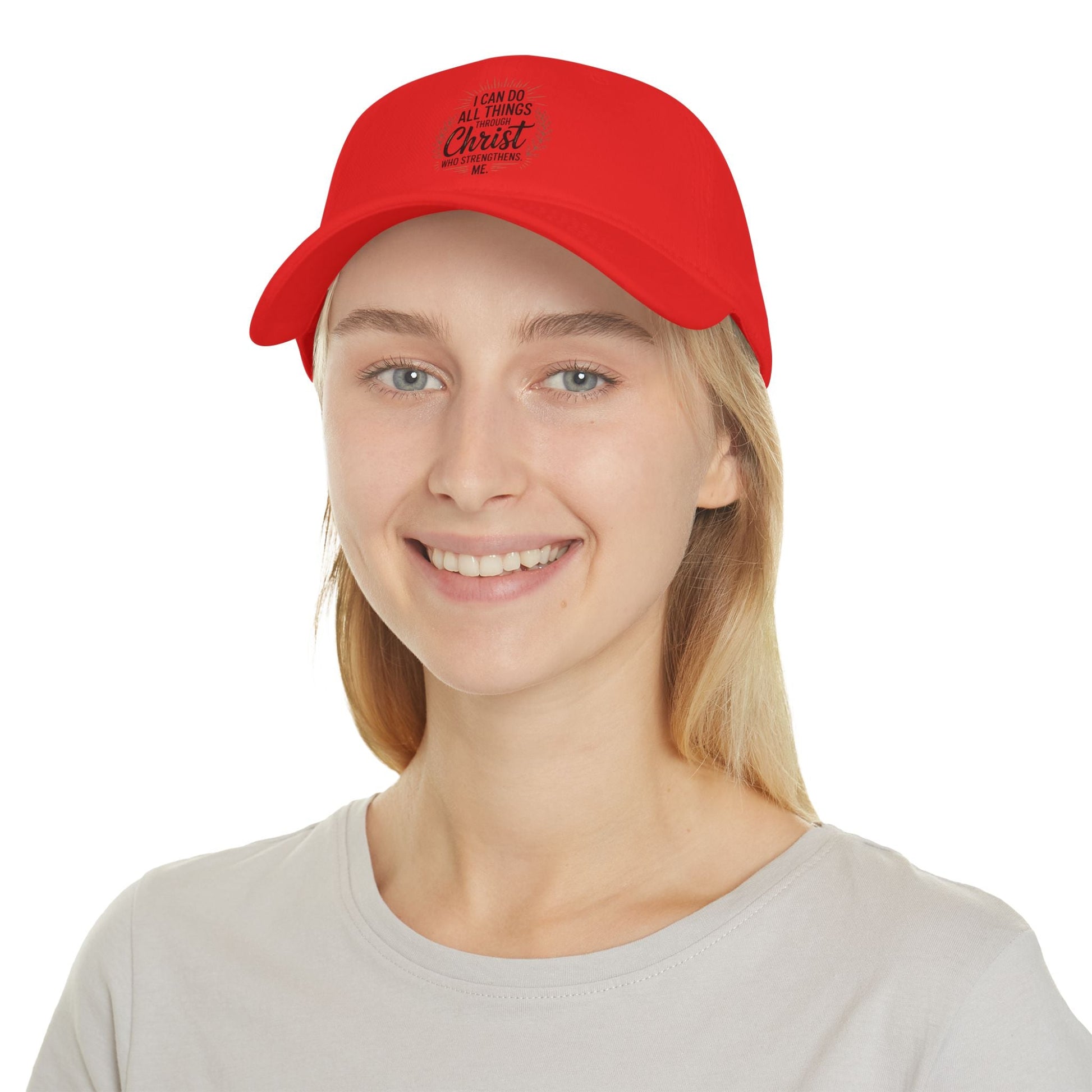 Inspirational Red Baseball Cap - "I Can Do All Things Through Christ" - Peak Inspiration