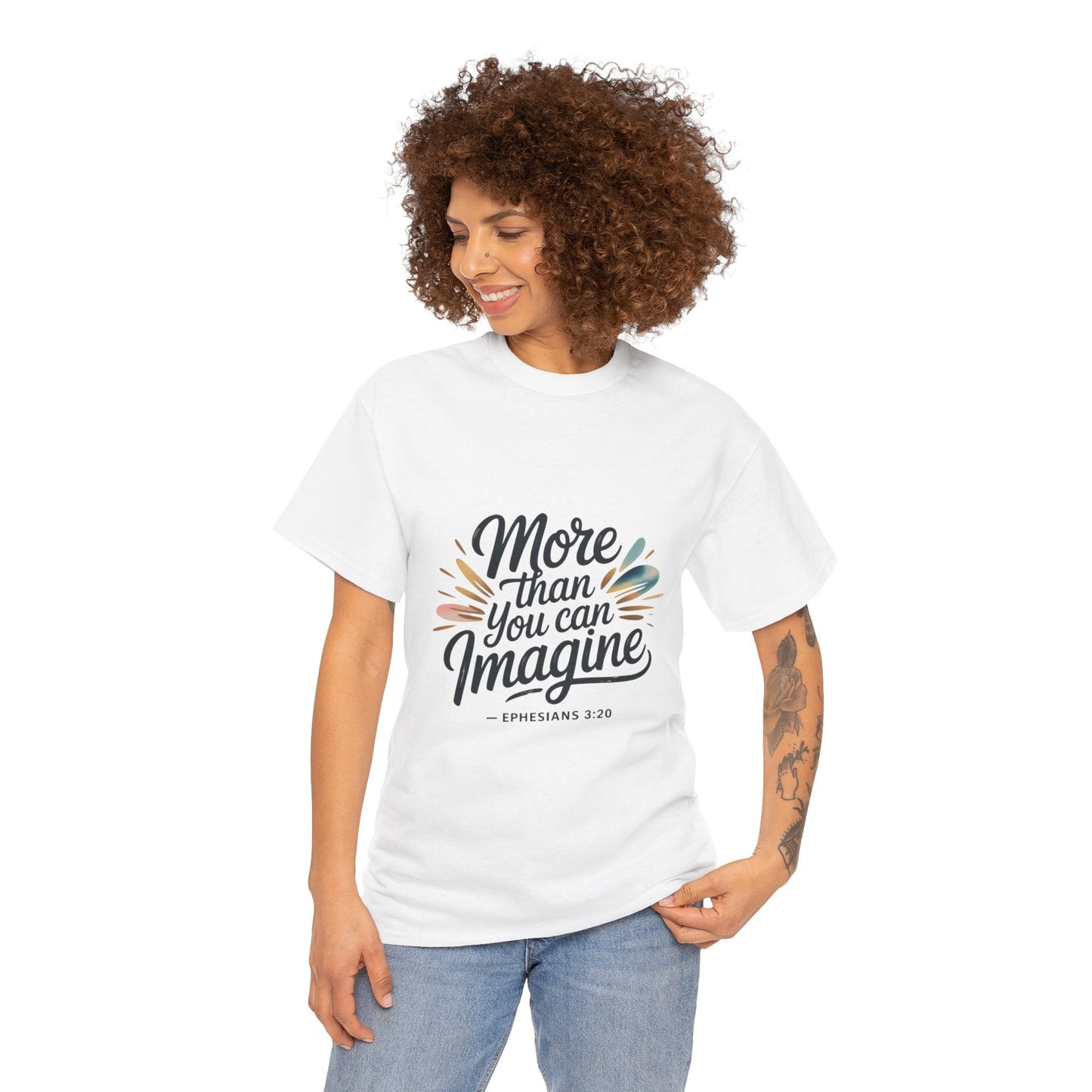Inspirational Unisex Heavy Cotton Tee - "More Than You Can Imagine" - Peak Inspiration