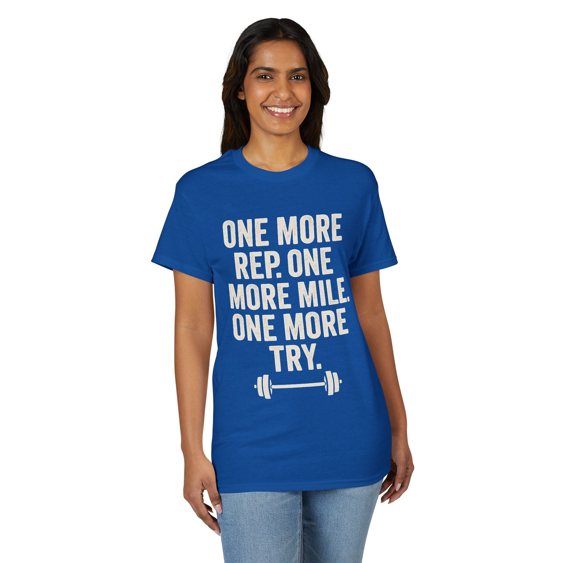 Motivational Fitness T-Shirt - "One More Rep, One More Mile, One More Try" - Peak Inspiration